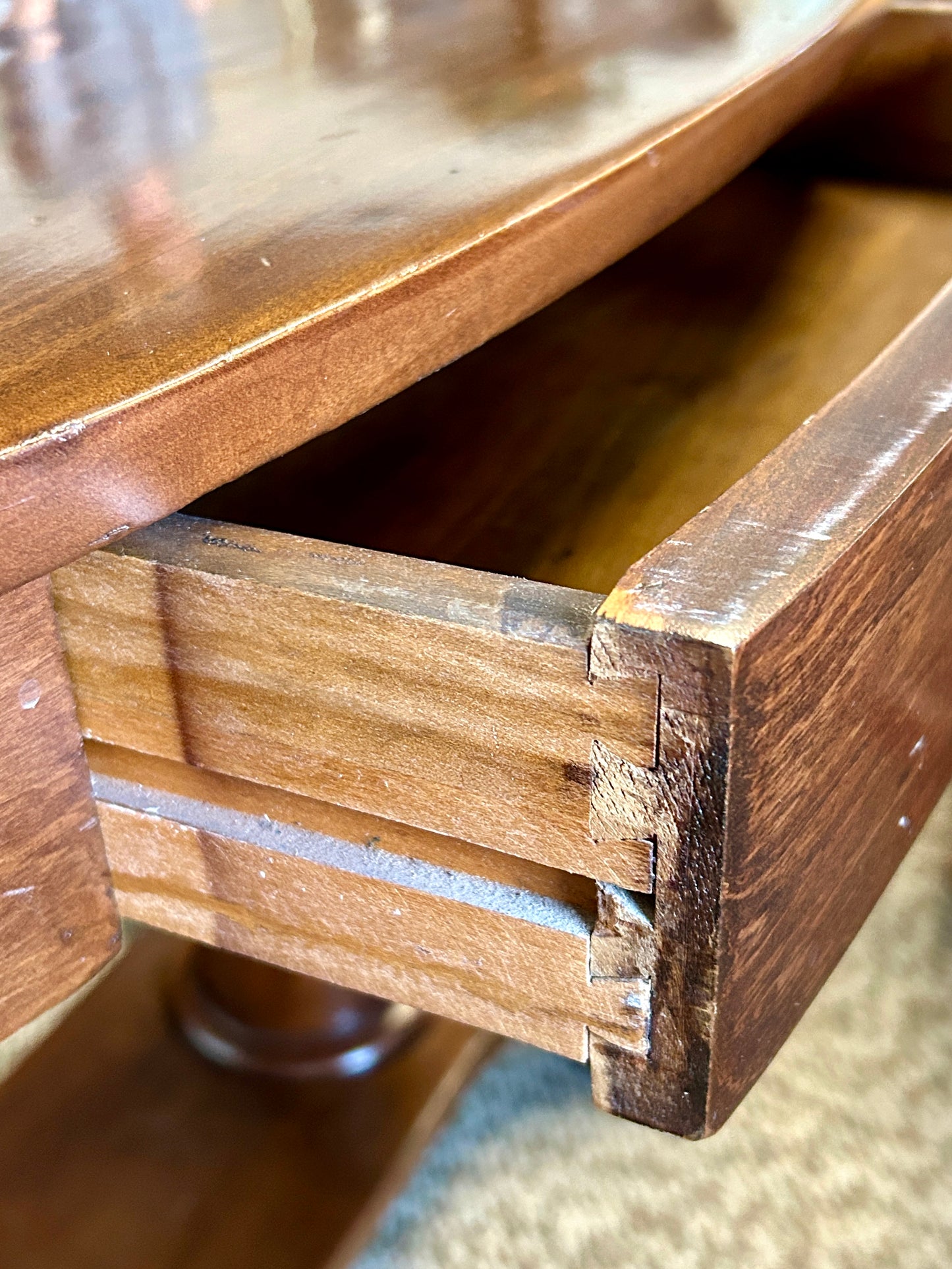 Antique Empire Style Maple Library Table, 44" Wide, Double Pedestal