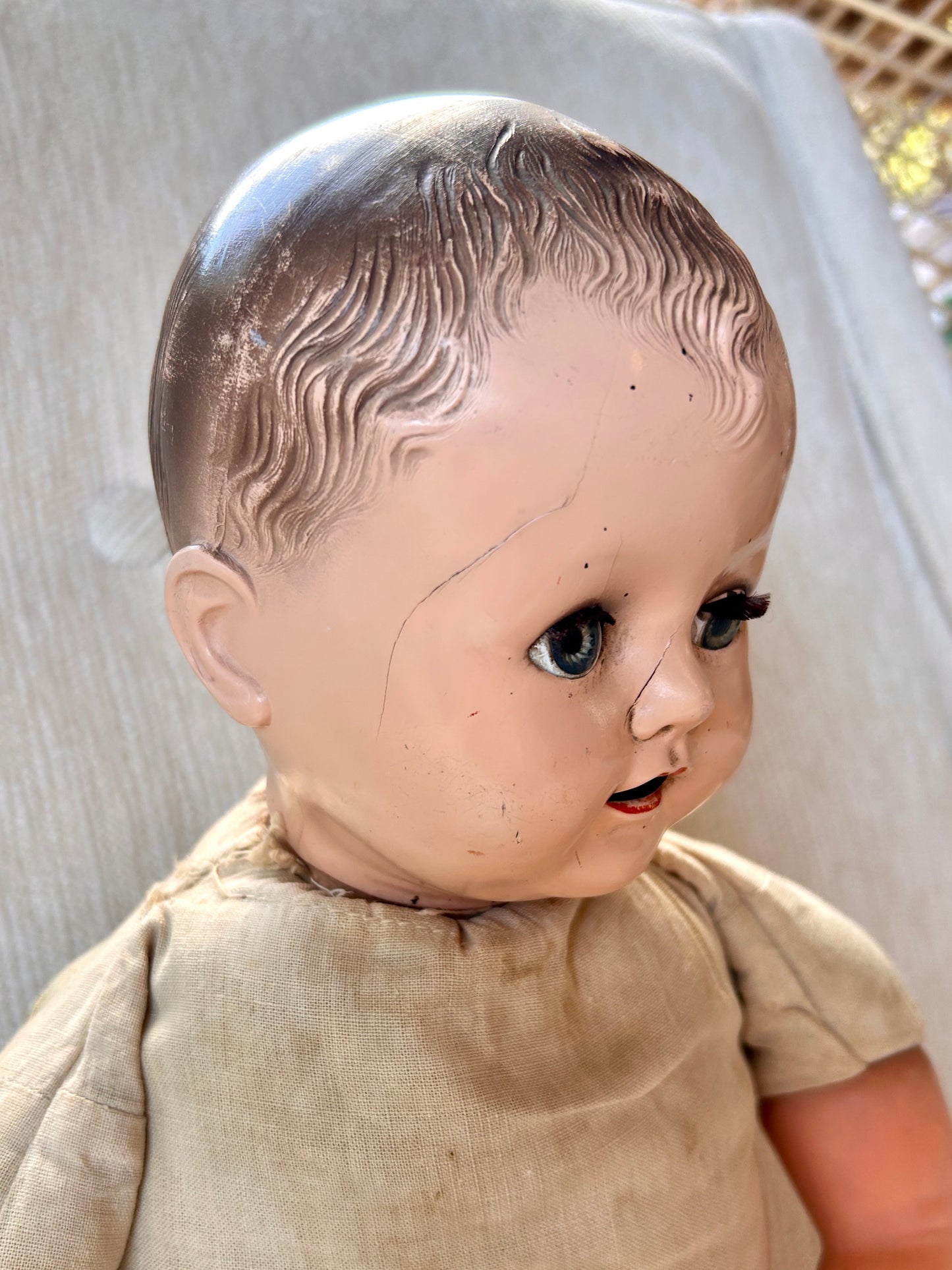 1940s Baby Doll by Ideal, Molded Hair, Sleep Eyes, Cries, 20" Long