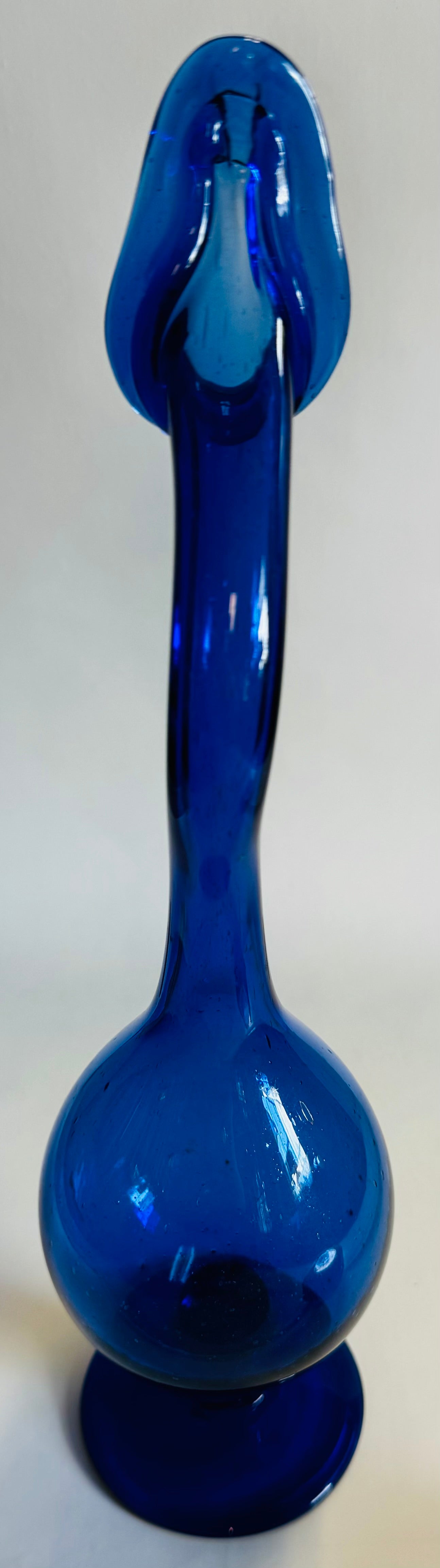 Hand Blown Unique Blue Tear Catcher Vase W/Swan Neck