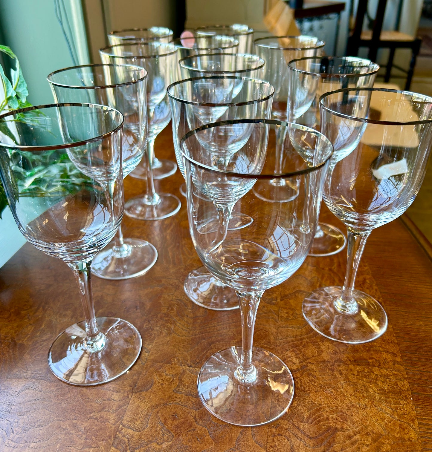 Set Of Twelve Vintage Noritake Silver Rim Wine Goblet Glasses