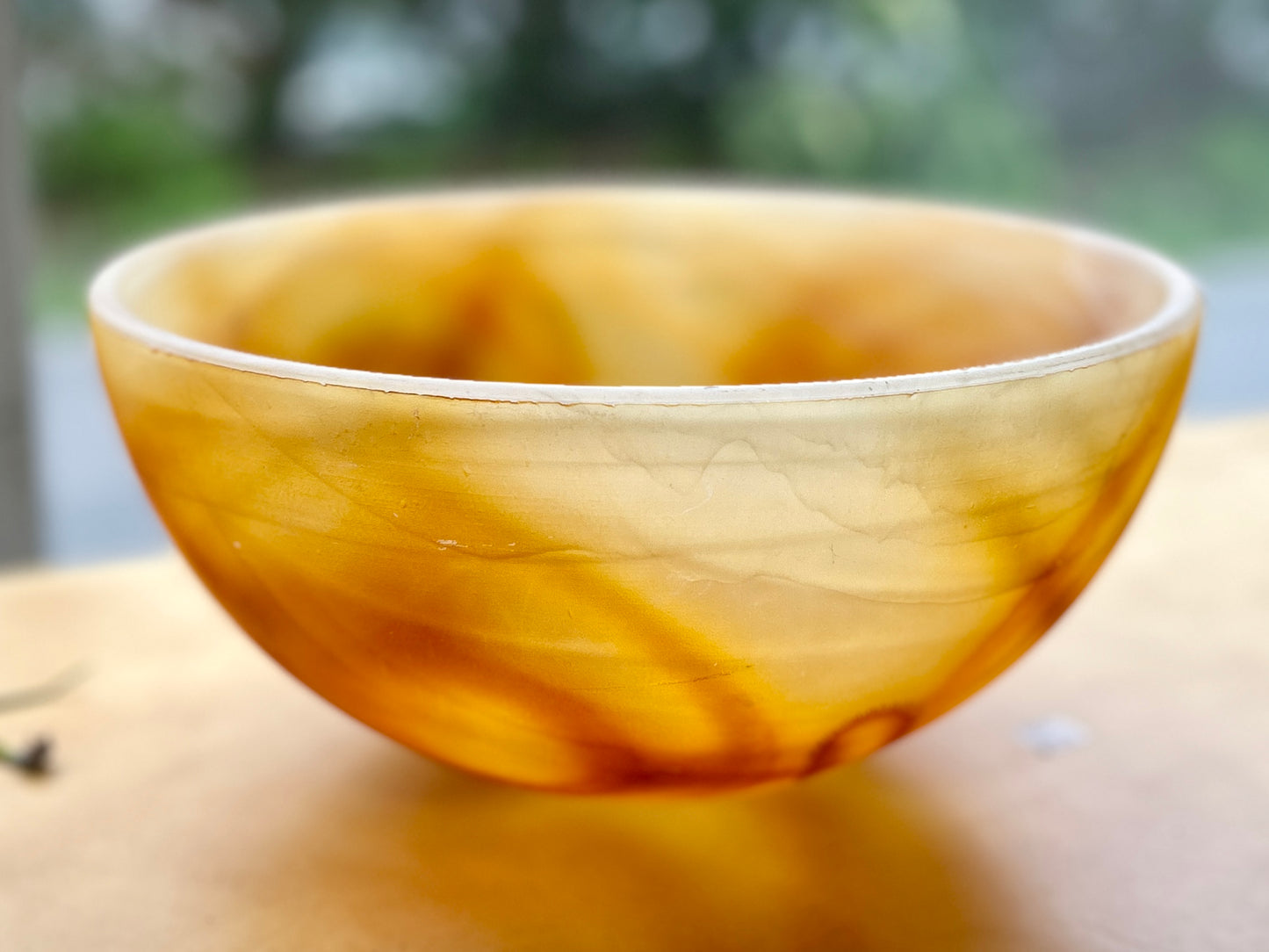 Onyx Style Glass Bowl, Semi-Translucent Bowl with Gold & Orange, 12"