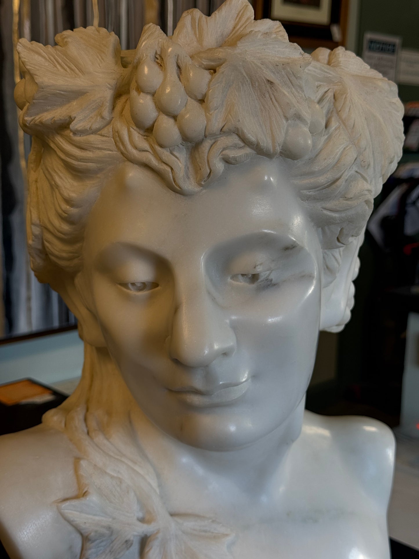 Marble Bust Of Dionysus- God Of Wine & Pleasure