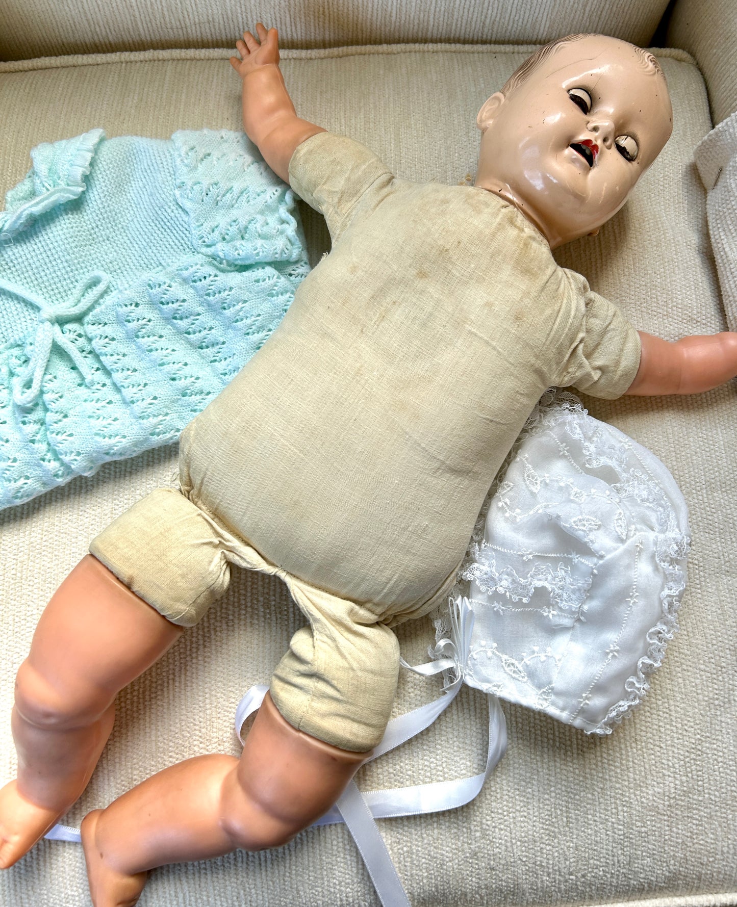 1940s Baby Doll by Ideal, Molded Hair, Sleep Eyes, Cries, 20" Long