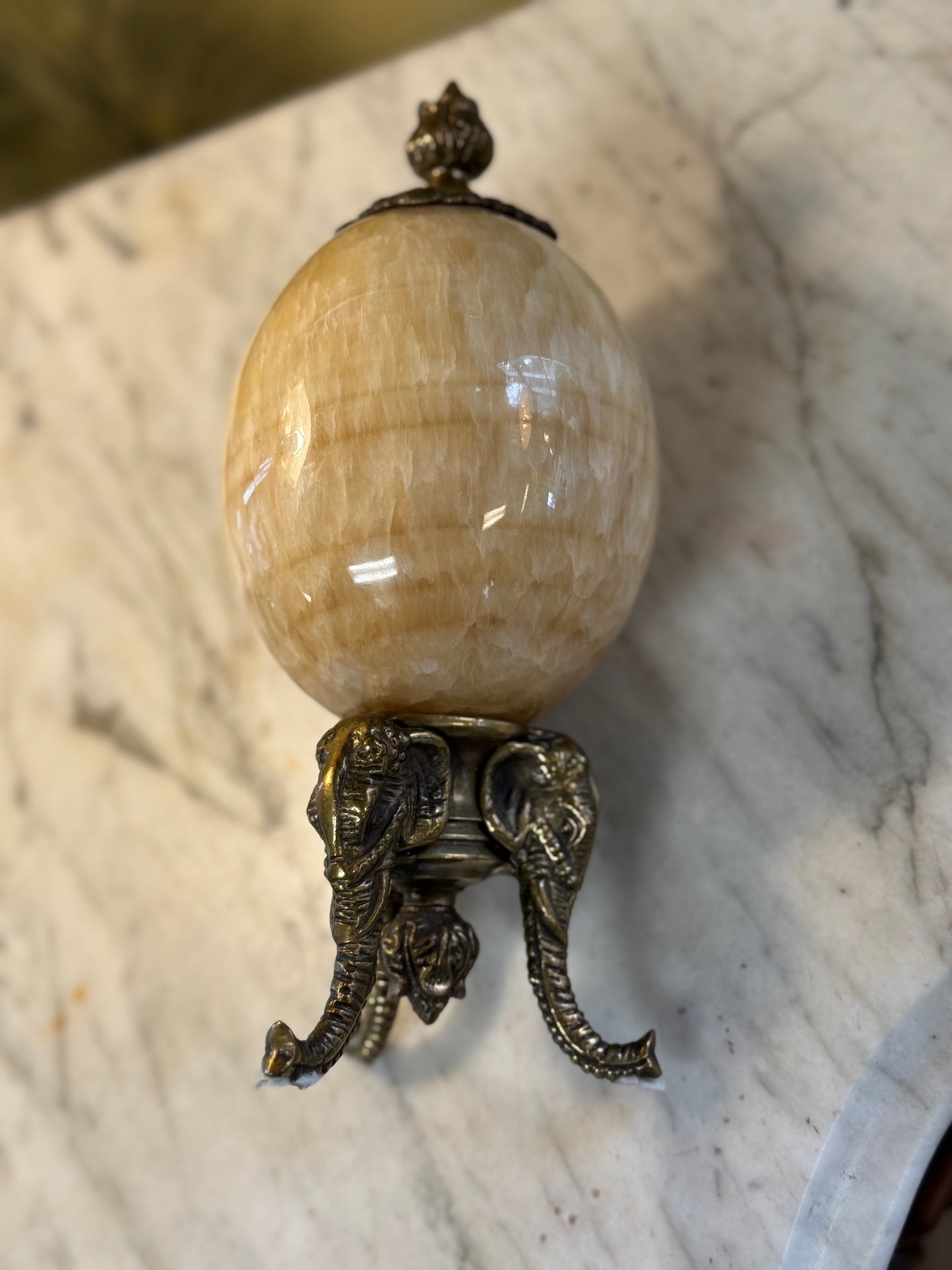 Large Vintage Alabaster & Brass Egg
