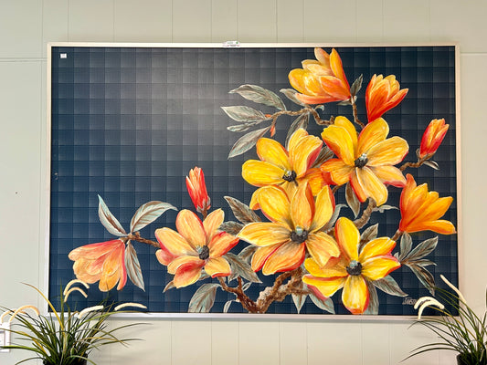 Acrylic & Silk Screened Floral Painting by Janson Turner, 60" x 40"