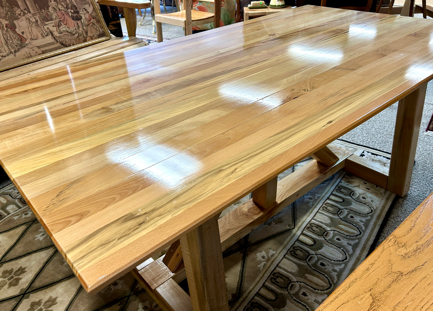 Solid Oak Picnic Dining Table and Benches, Handcrafted, 80" Long