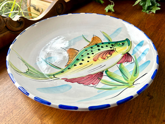 Italian Hand Painted Serving Pottery Platter, 14.5", Round