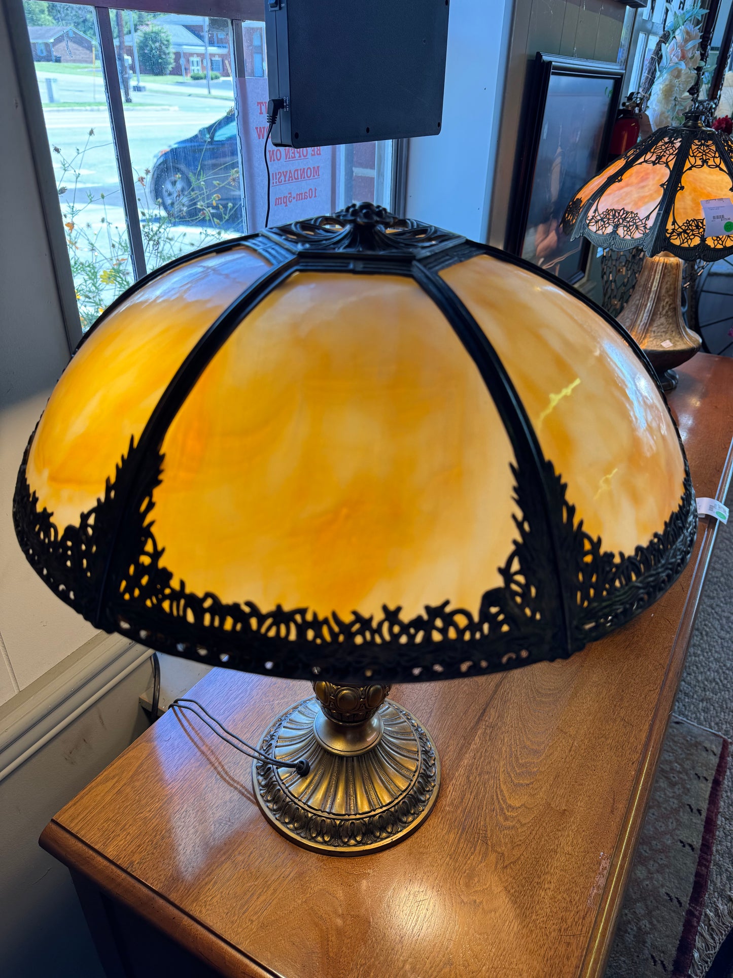 Antique Slag Glass Table Lamp