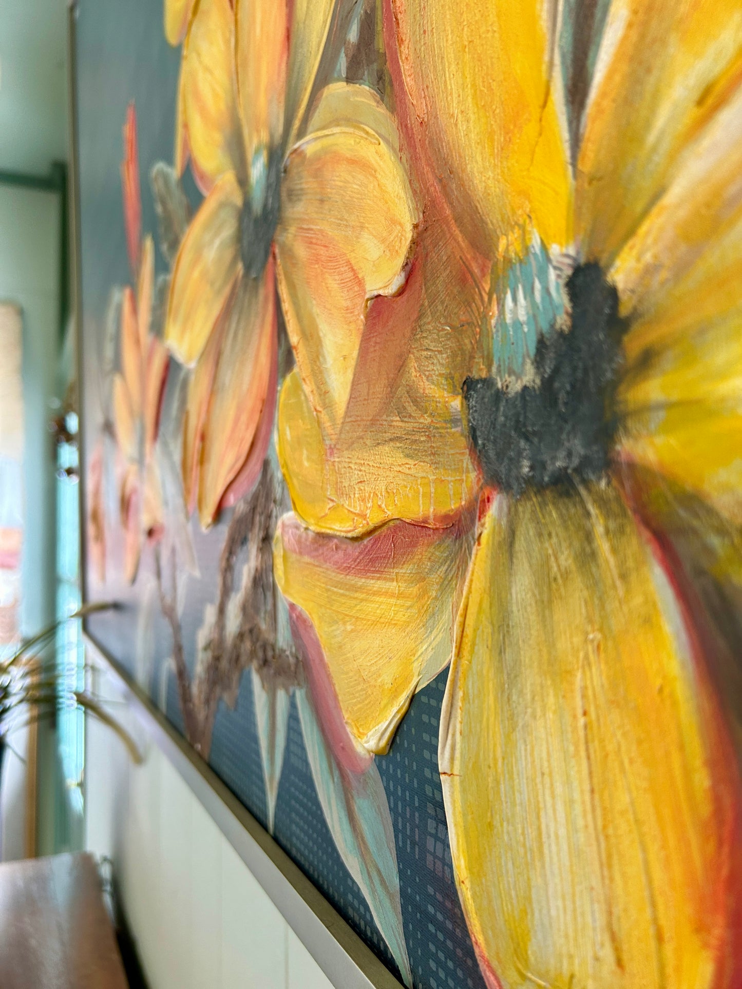 Acrylic & Silk Screened Floral Painting by Janson Turner, 60" x 40"