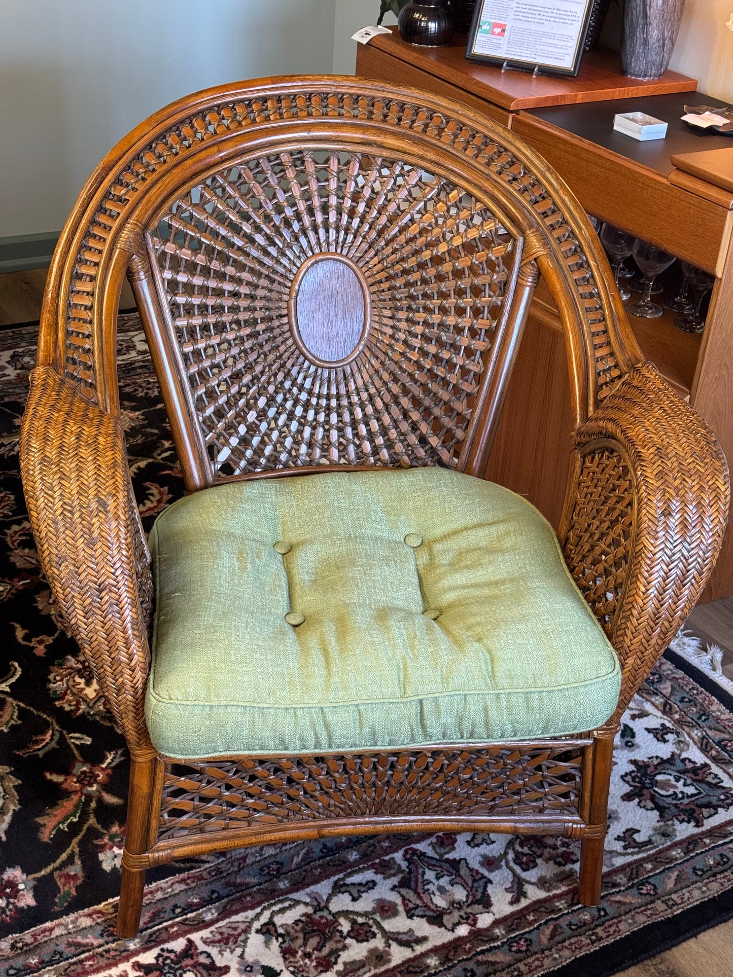 Malibu Rattan Arm Chair With Green Cushion