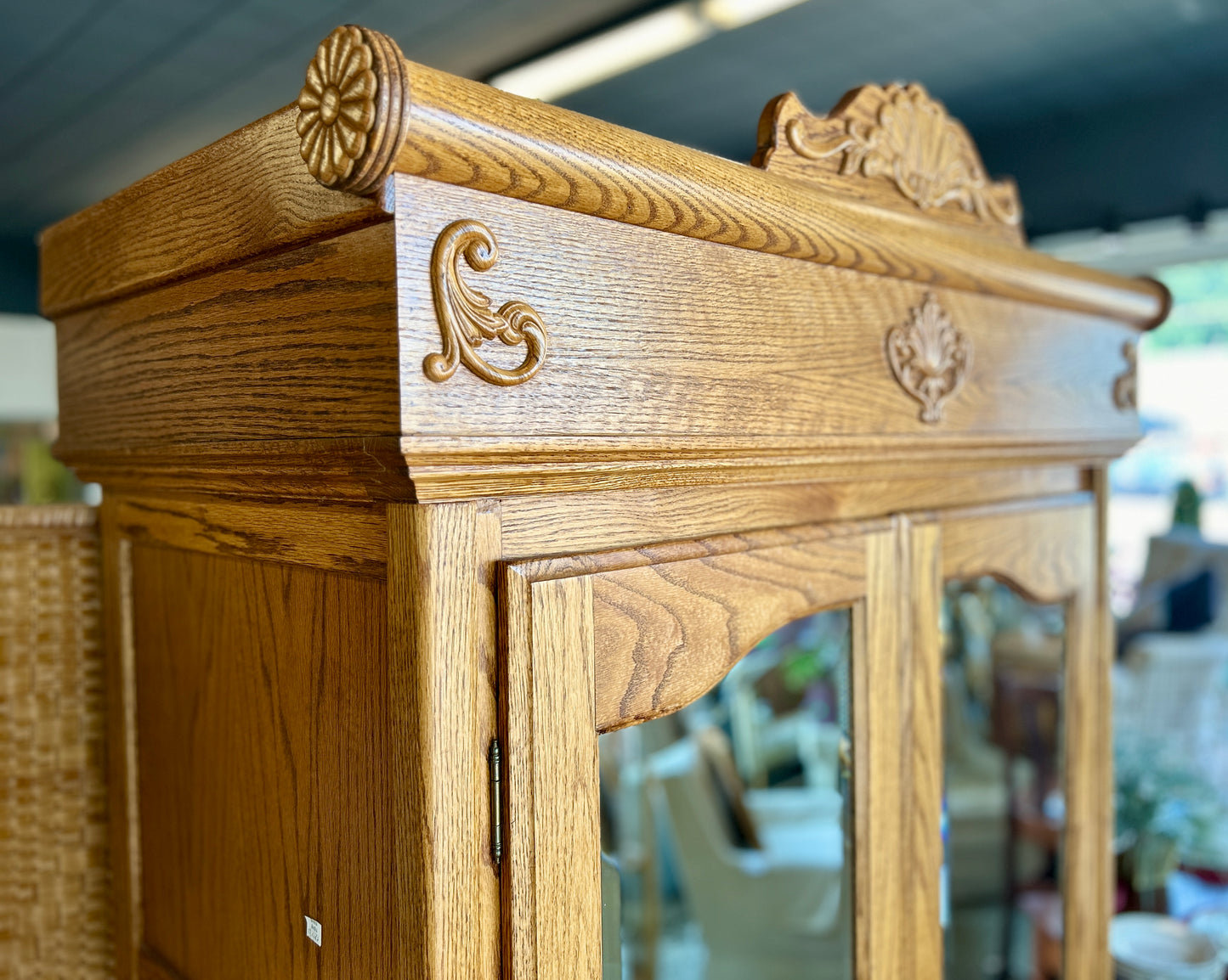 Beautiful, Vintage Oak Armoire with Beveled Glass Mirrors, 86" Tall