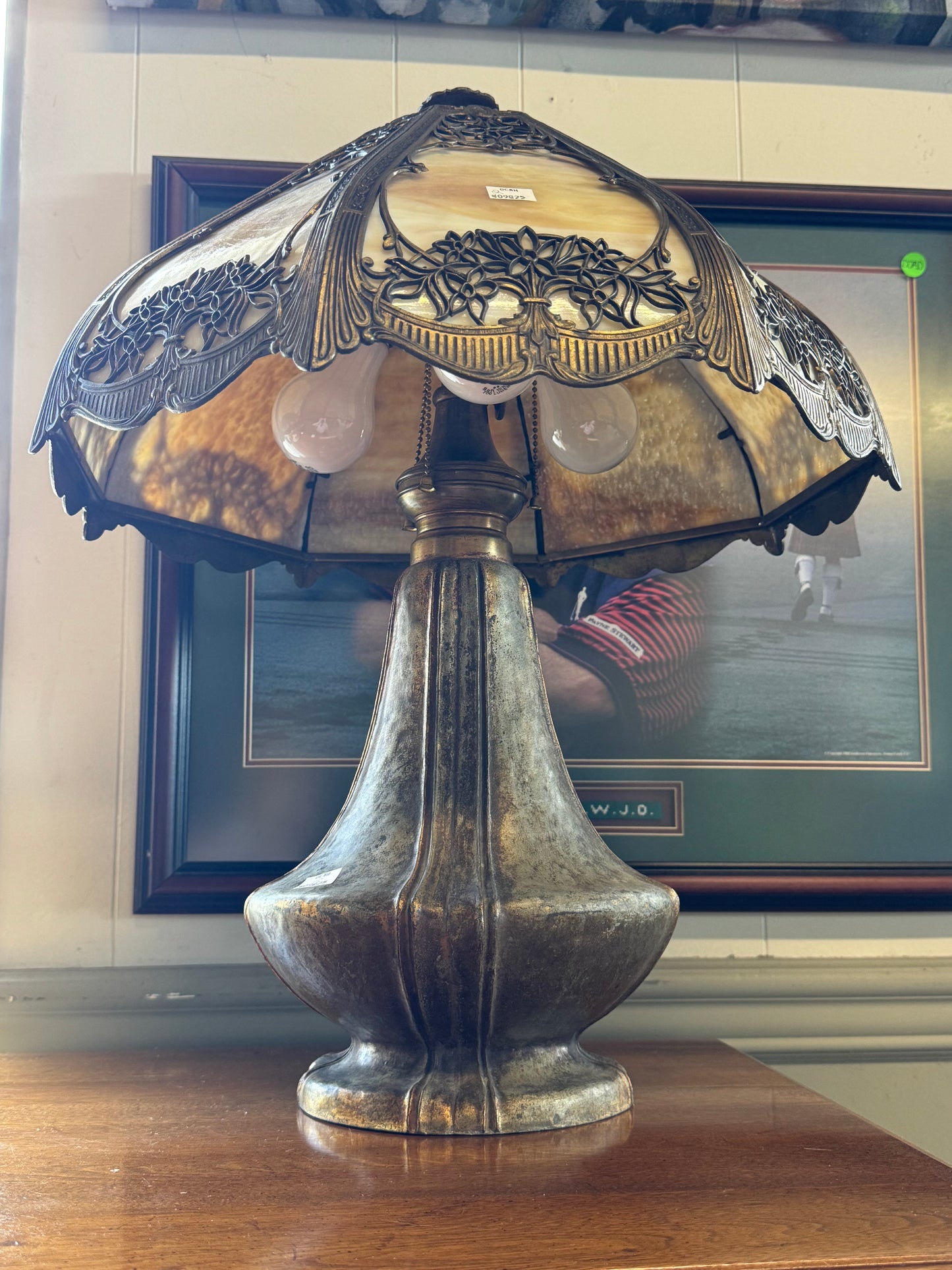 Antique Slag Glass Table Lamp