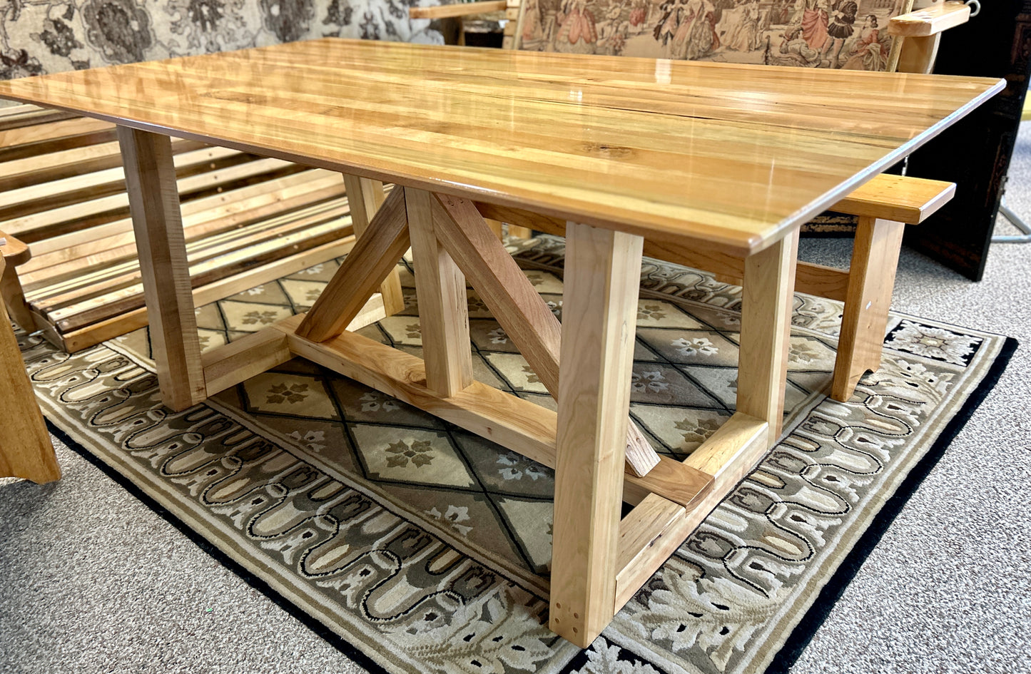 Solid Oak Picnic Dining Table and Benches, Handcrafted, 80" Long