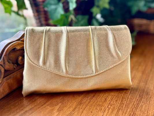 1950S Vintage Avon Polished Gold Evening Bag Clutch Snap Closure Purse, in Orig Box