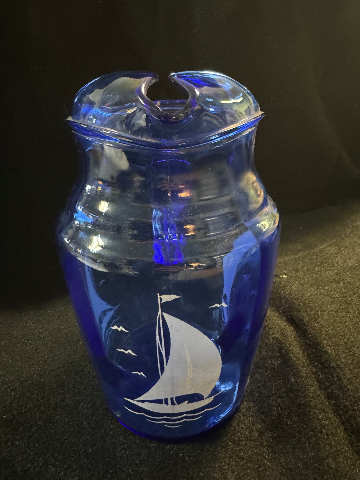 Blue Sailboat Pitcher & Four Glasses Set