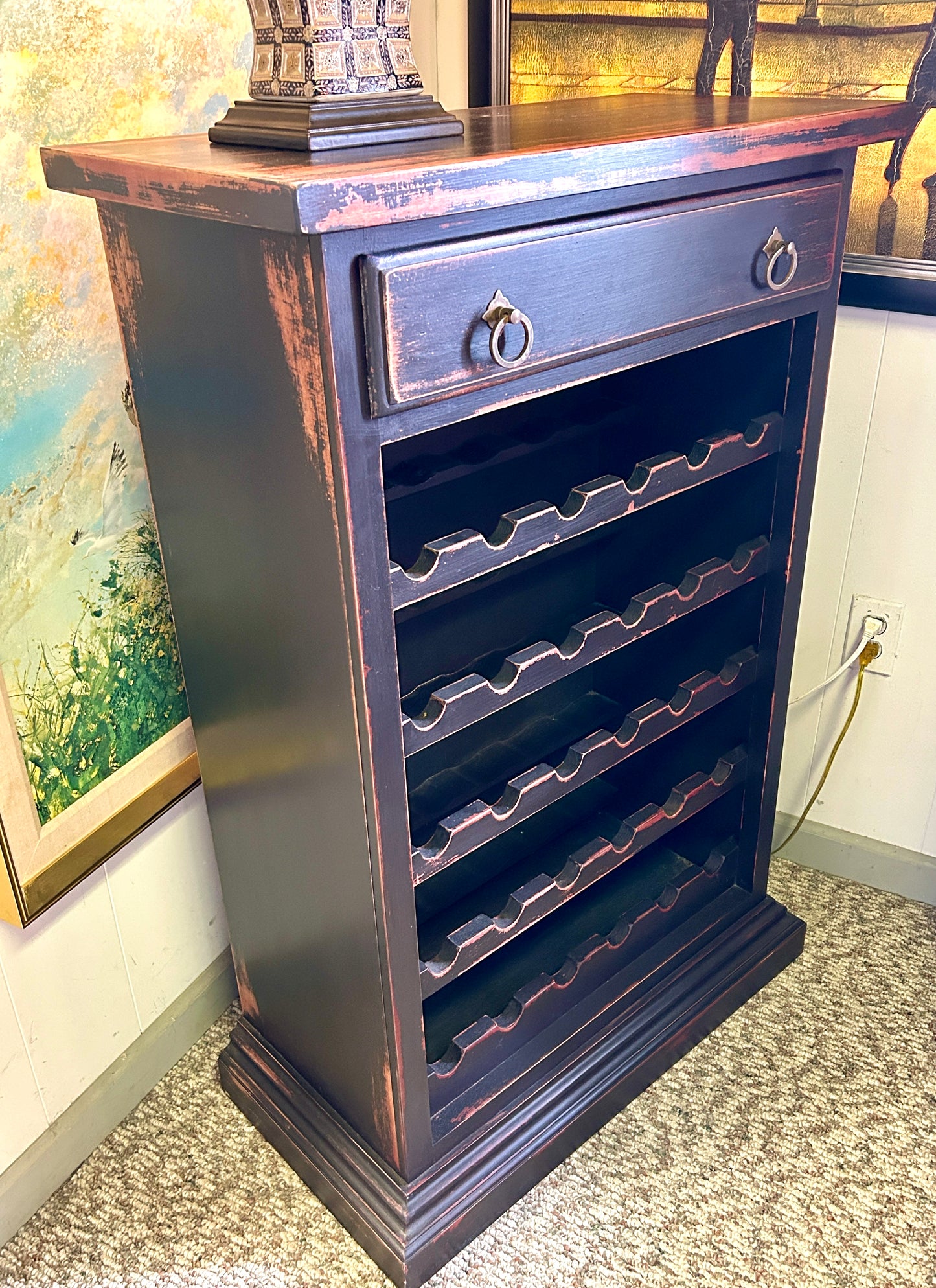 Solid Wood Wine Rack with Drawer, Made in Italy, 44" Tall, 30 Bottle Capacity