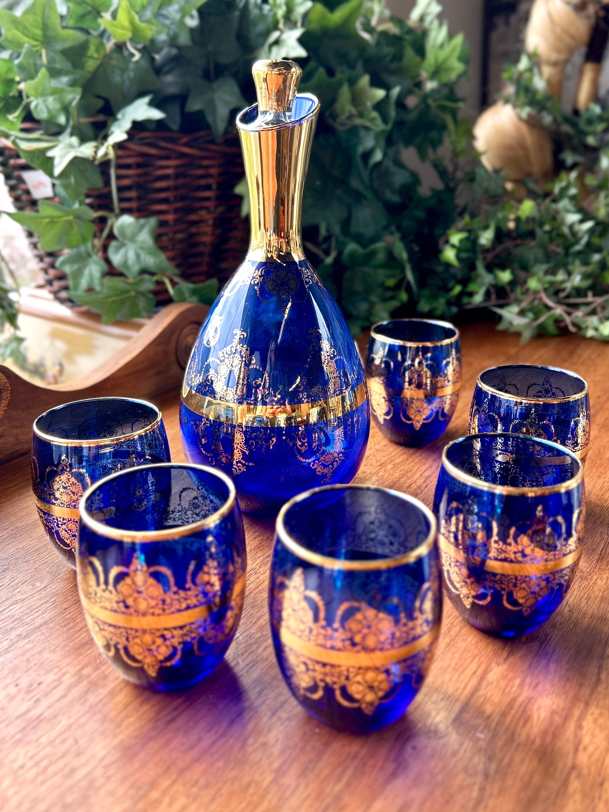 Italian Cobalt Blue & Gold Wine Decanter Set, Venezia – CrowningTouchUSA