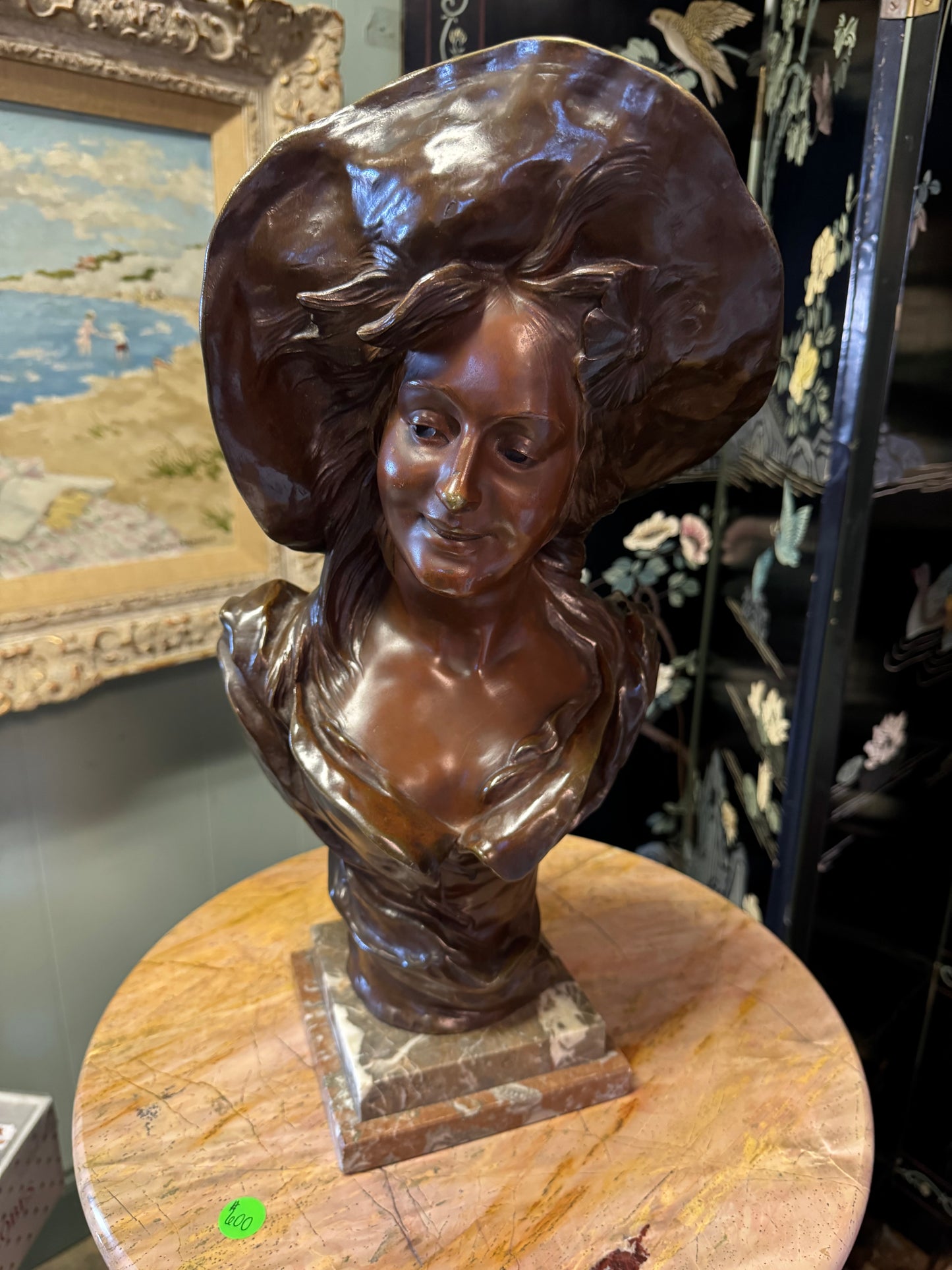 Bronze Maiden Bust Signed by V.Bruyneel Belgium In 1859