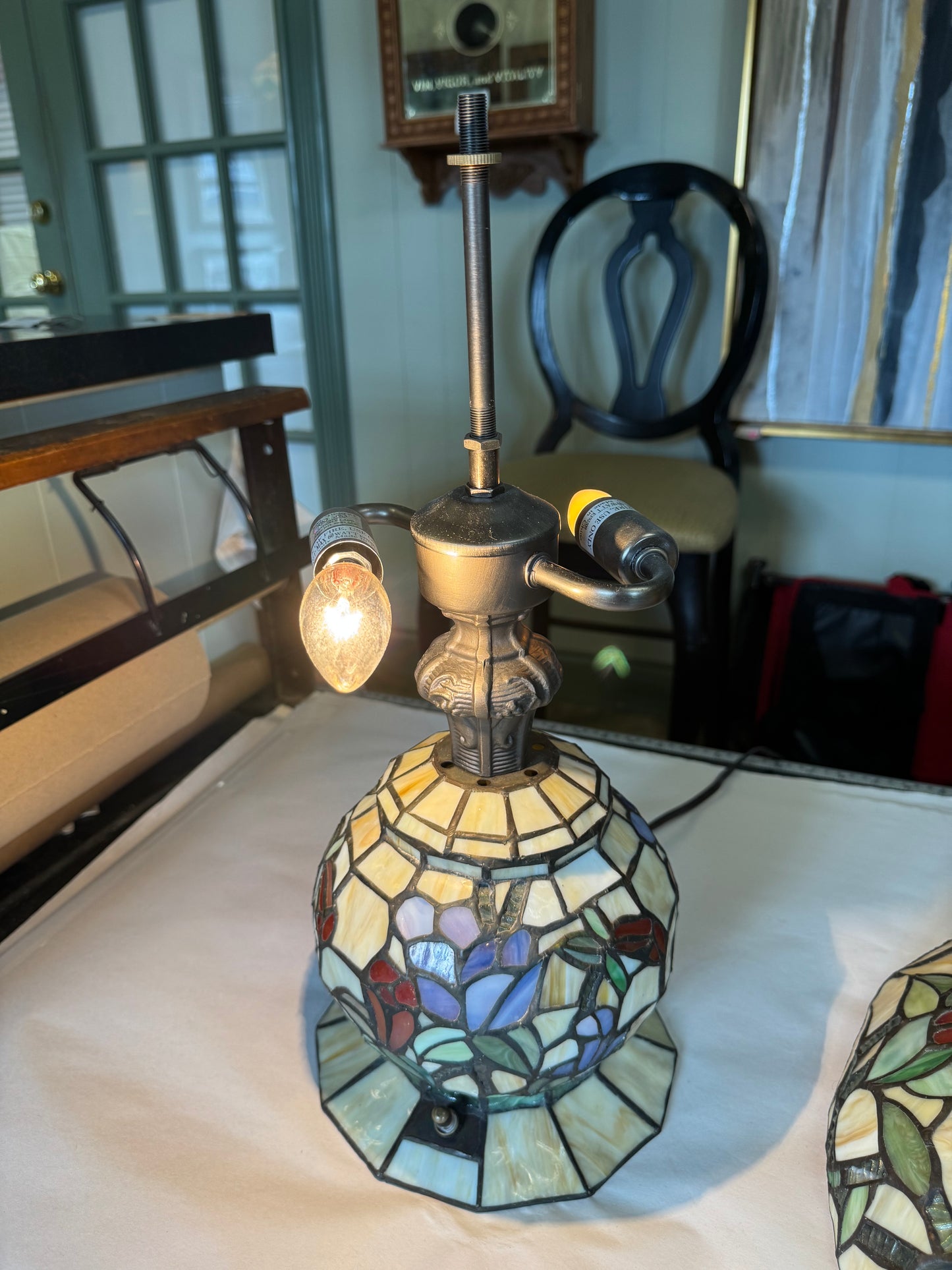 Tulip and Iris Stained Glass Table Lamp