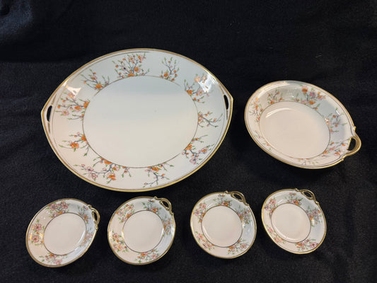 Nippon Orange Floral Motif Porcelain Serving Set