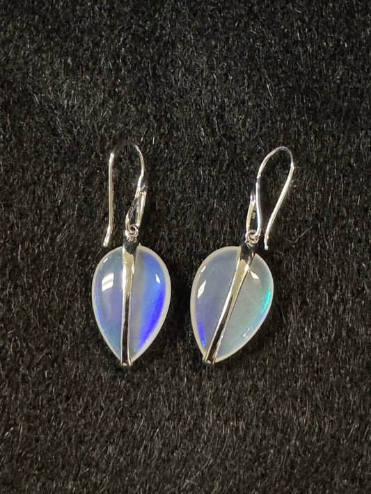 Pair of Sterling Silver Rainbow Moonstone Earrings