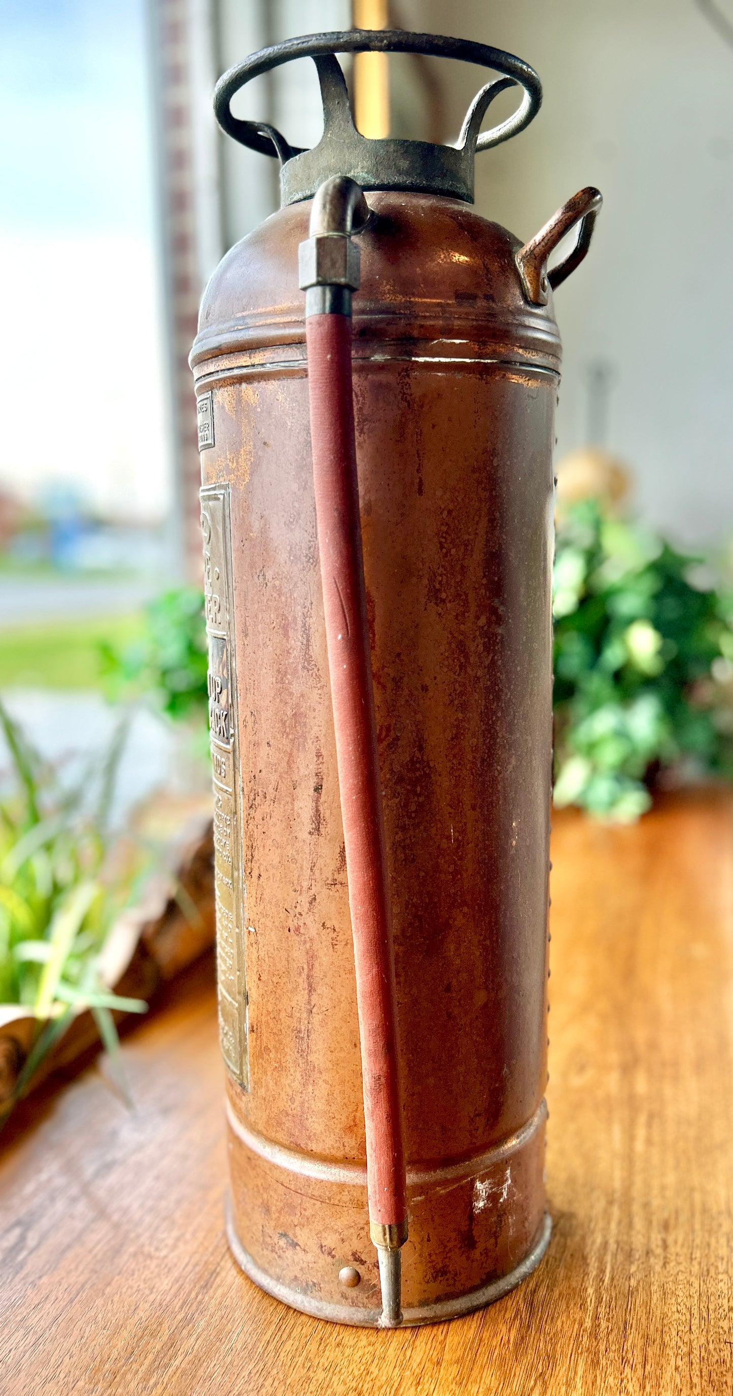 1940's Antique Fire Extinguisher, Copper & Brass The Nolco Fire Extinguisher