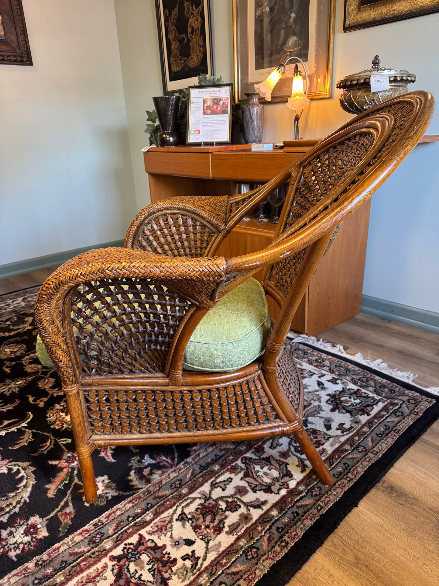 Malibu Rattan Arm Chair With Green Cushion