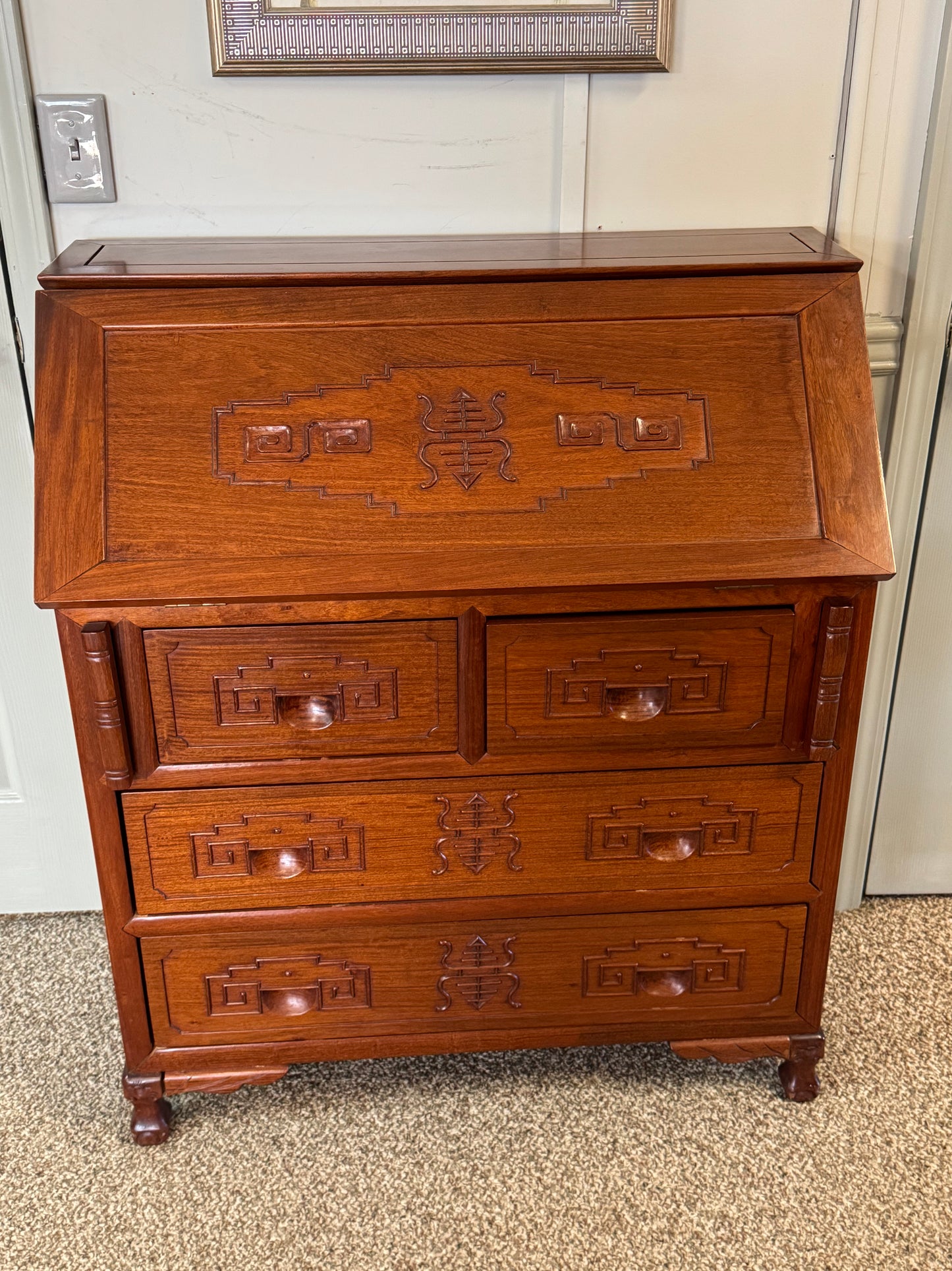 Solid Wood Oriental Design Secretary Desk