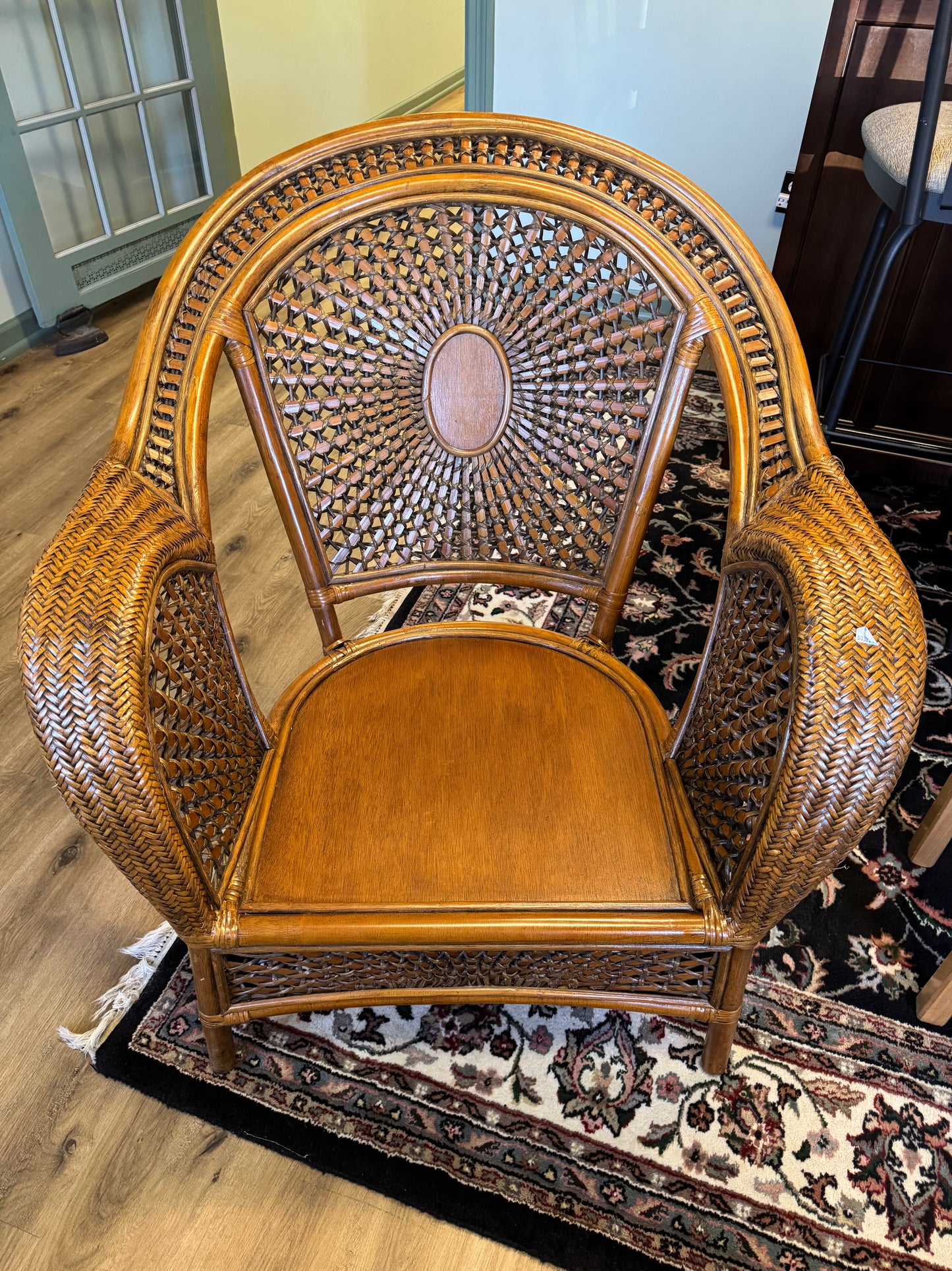 Malibu Rattan Arm Chair With Green Cushion