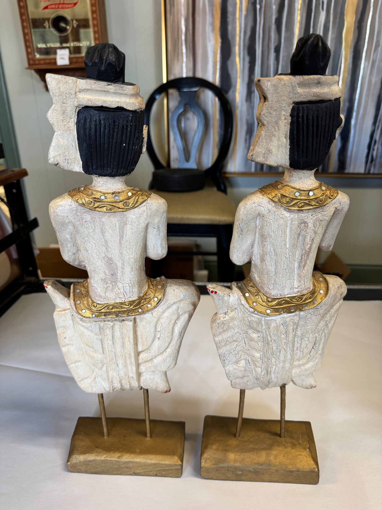 Pair Of Wooden Hand-Carved Statues