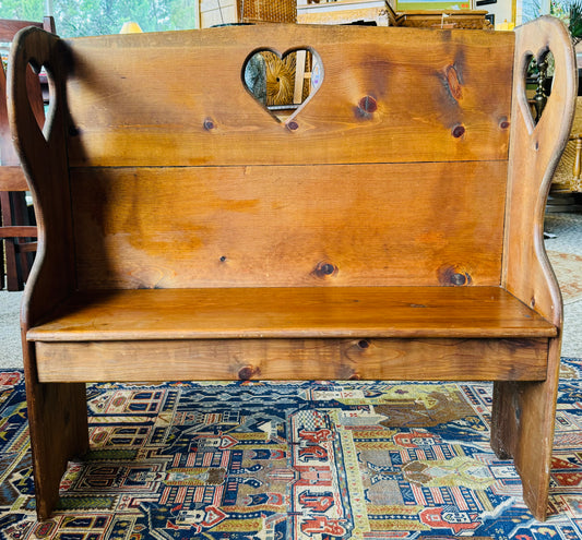 Primitive Wooden Bench With Heart Motif