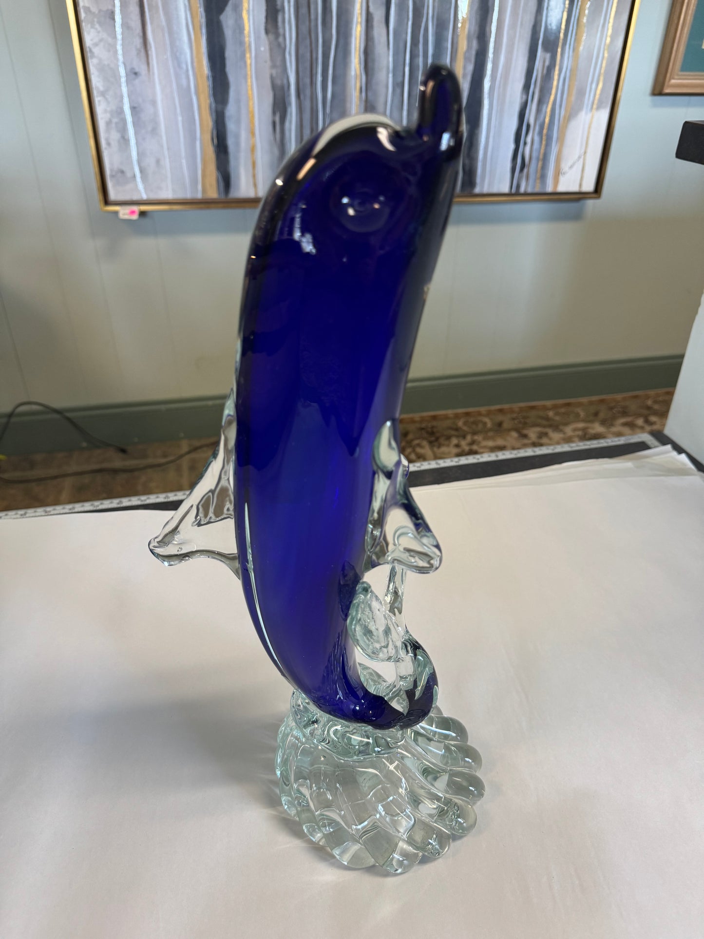 Murano Glass Cobalt Blue Dolphin Figurine