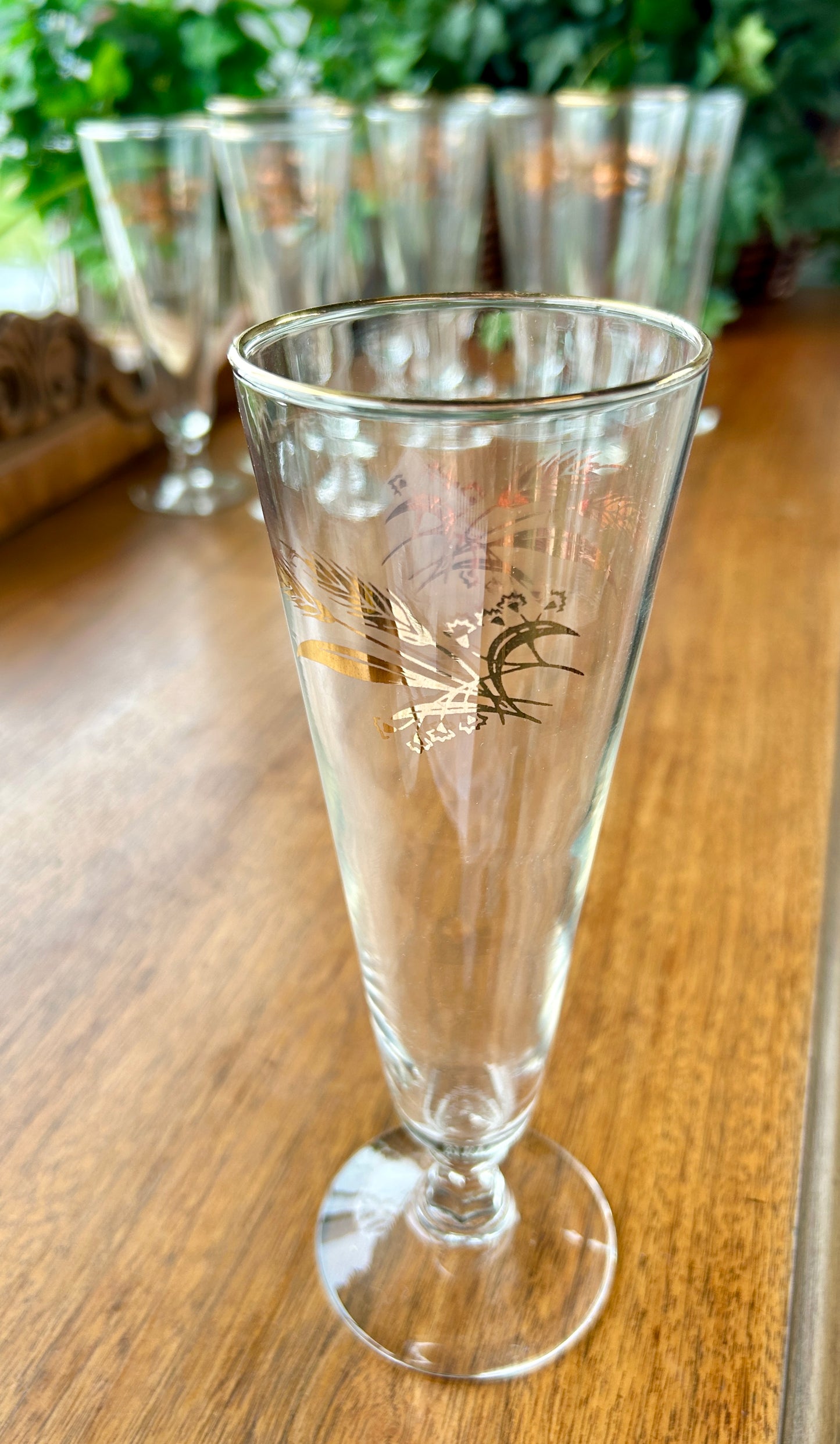 11 Mid Century Pilsner Glasses, Golden Wheat Cocktail Glasses