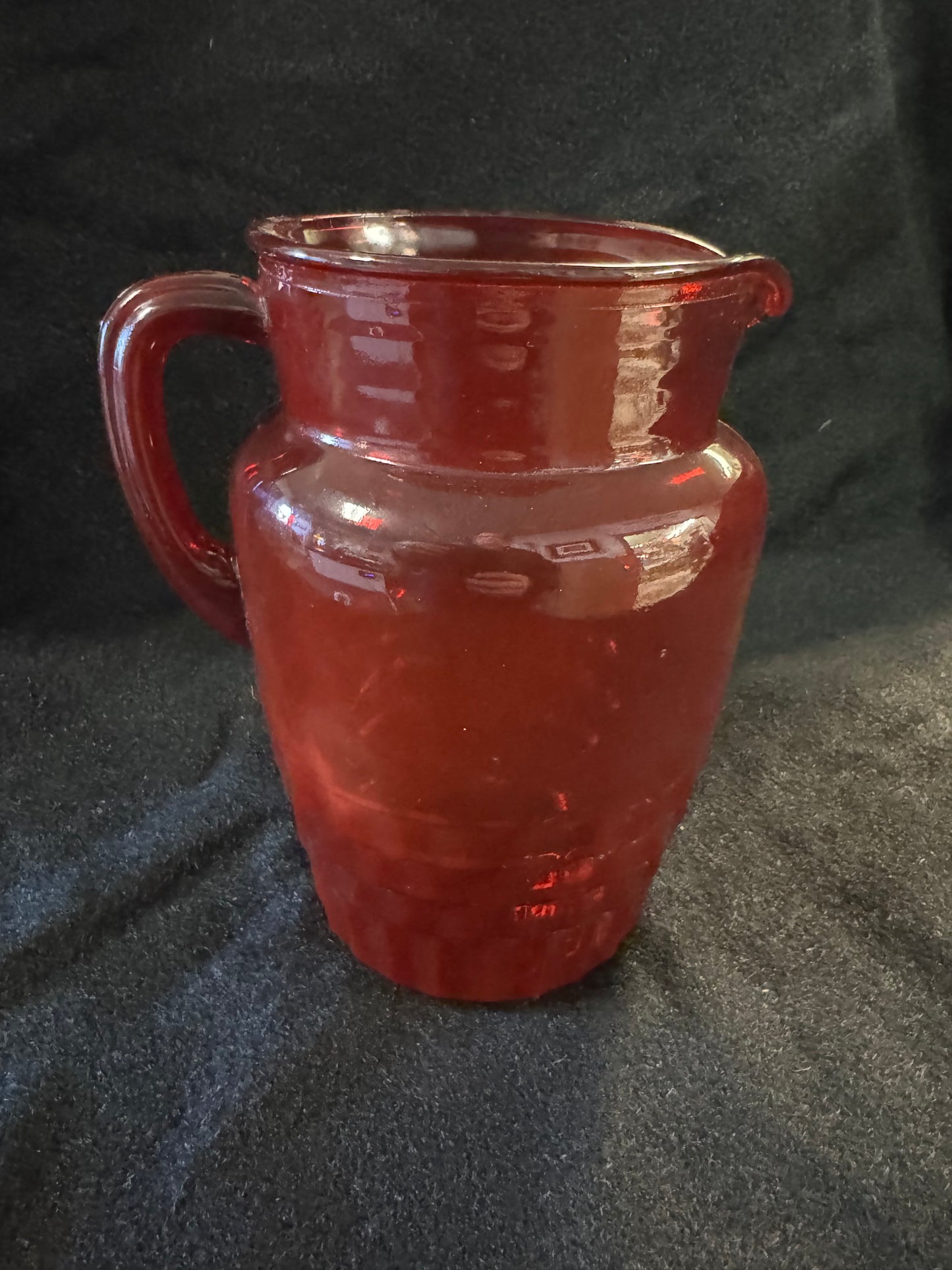 Vintage Red Glass Pitcher With Six Glasses & Two Bowls