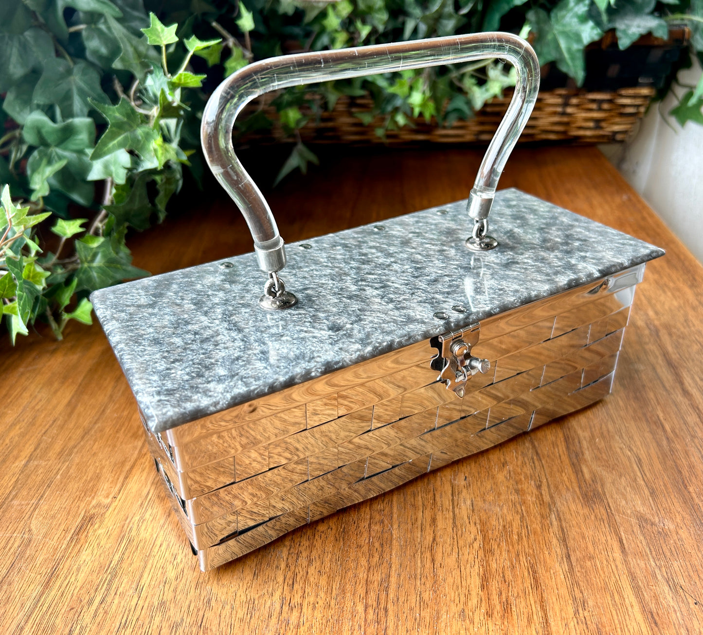 1950's Miami Stylecraft Silver Metal and Lucite Basket Weave Purse