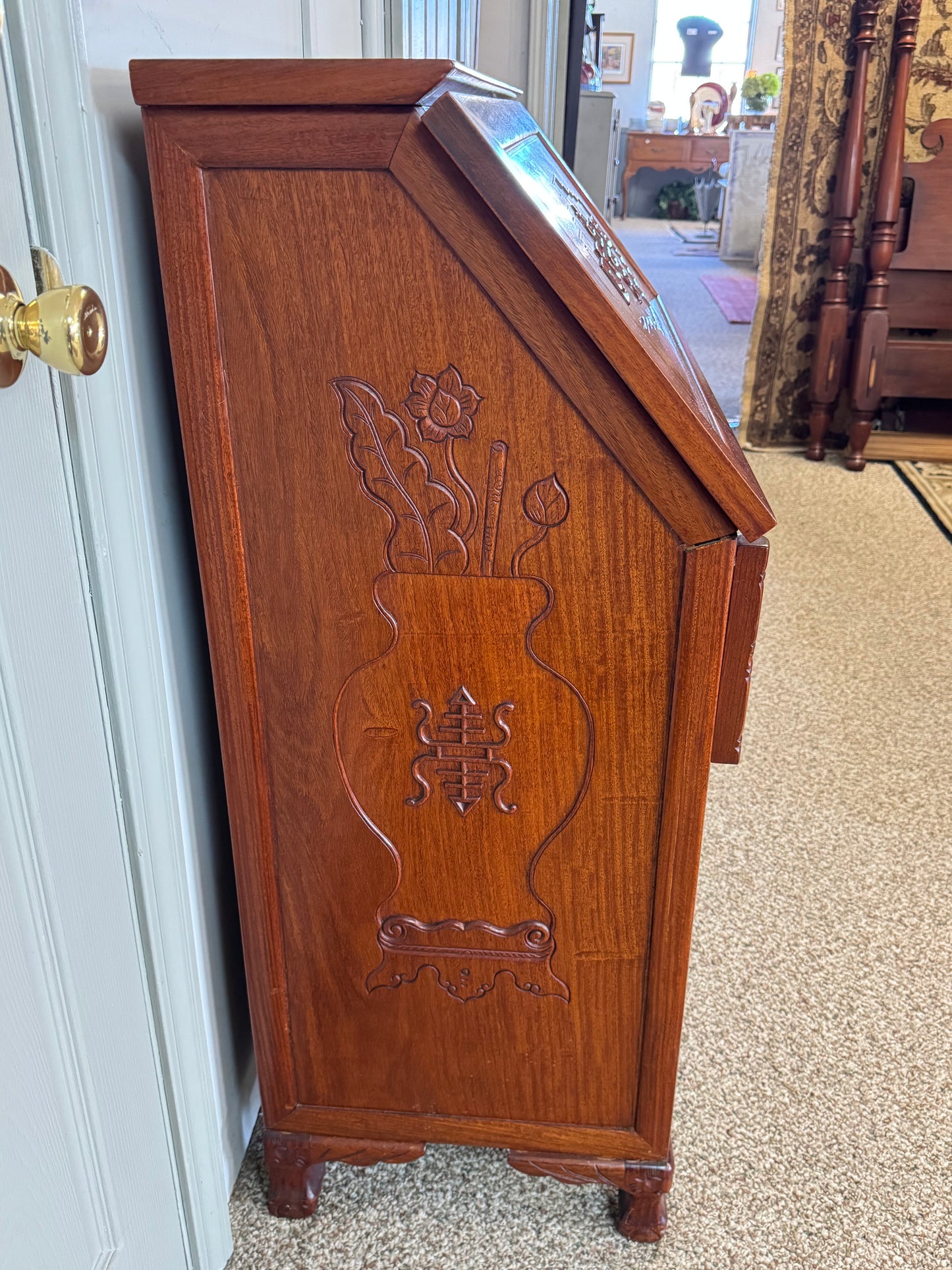 Solid Wood Oriental Design Secretary Desk