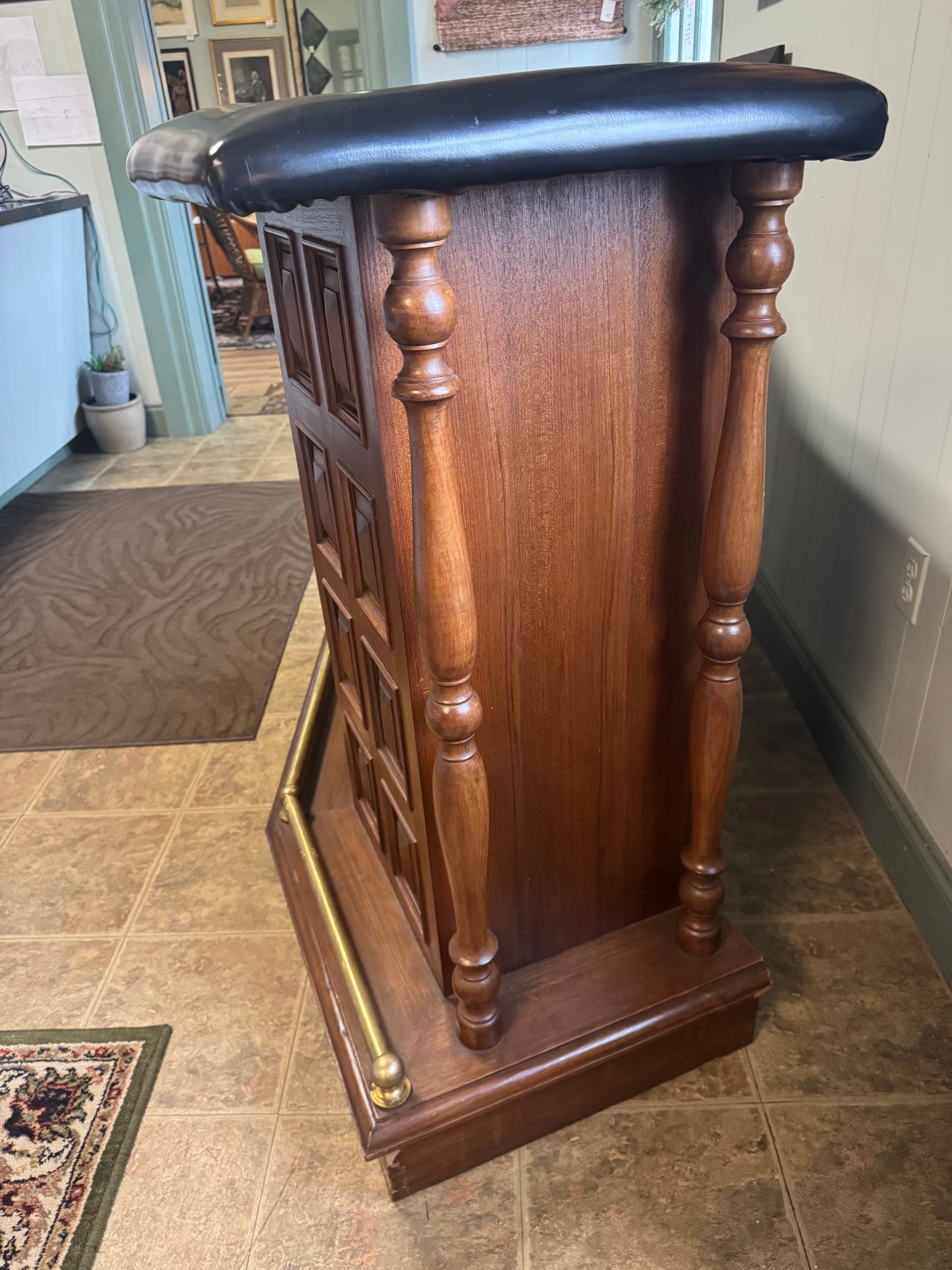 Teak, Marble And Leather Home Bar