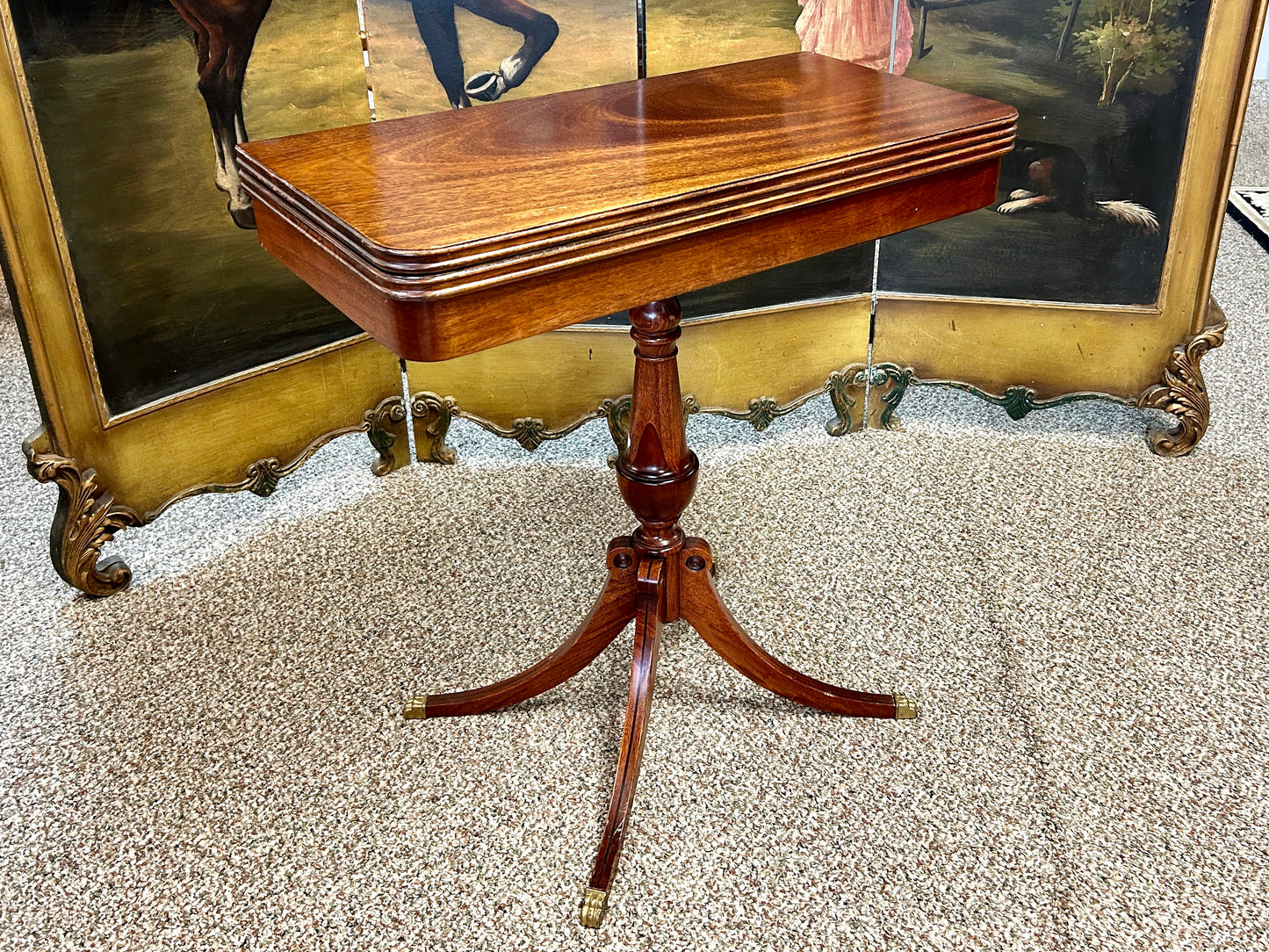 Antique, Duncan Phyfe Style Mahogany Game Table, Swivel Folding Top, with Storage