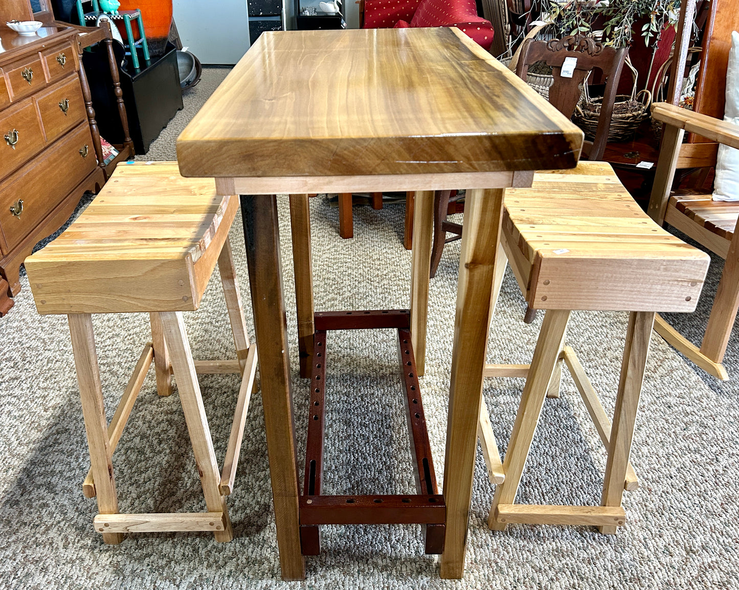 Handcrafted Wooden Bar Table and Stools, Solid Poplar, 36" Table Height