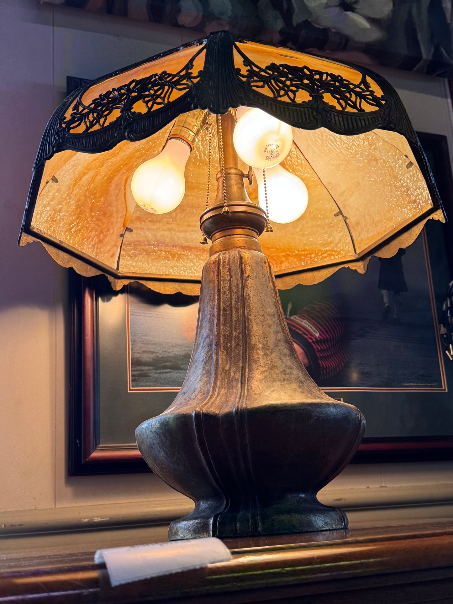 Antique Slag Glass Table Lamp