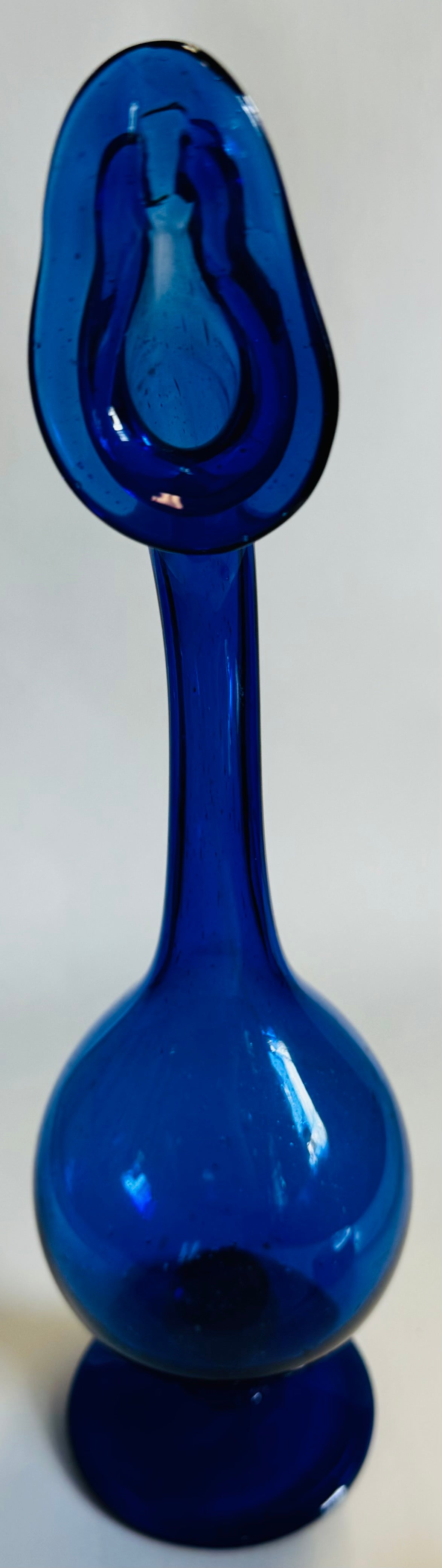 Hand Blown Unique Blue Tear Catcher Vase W/Swan Neck