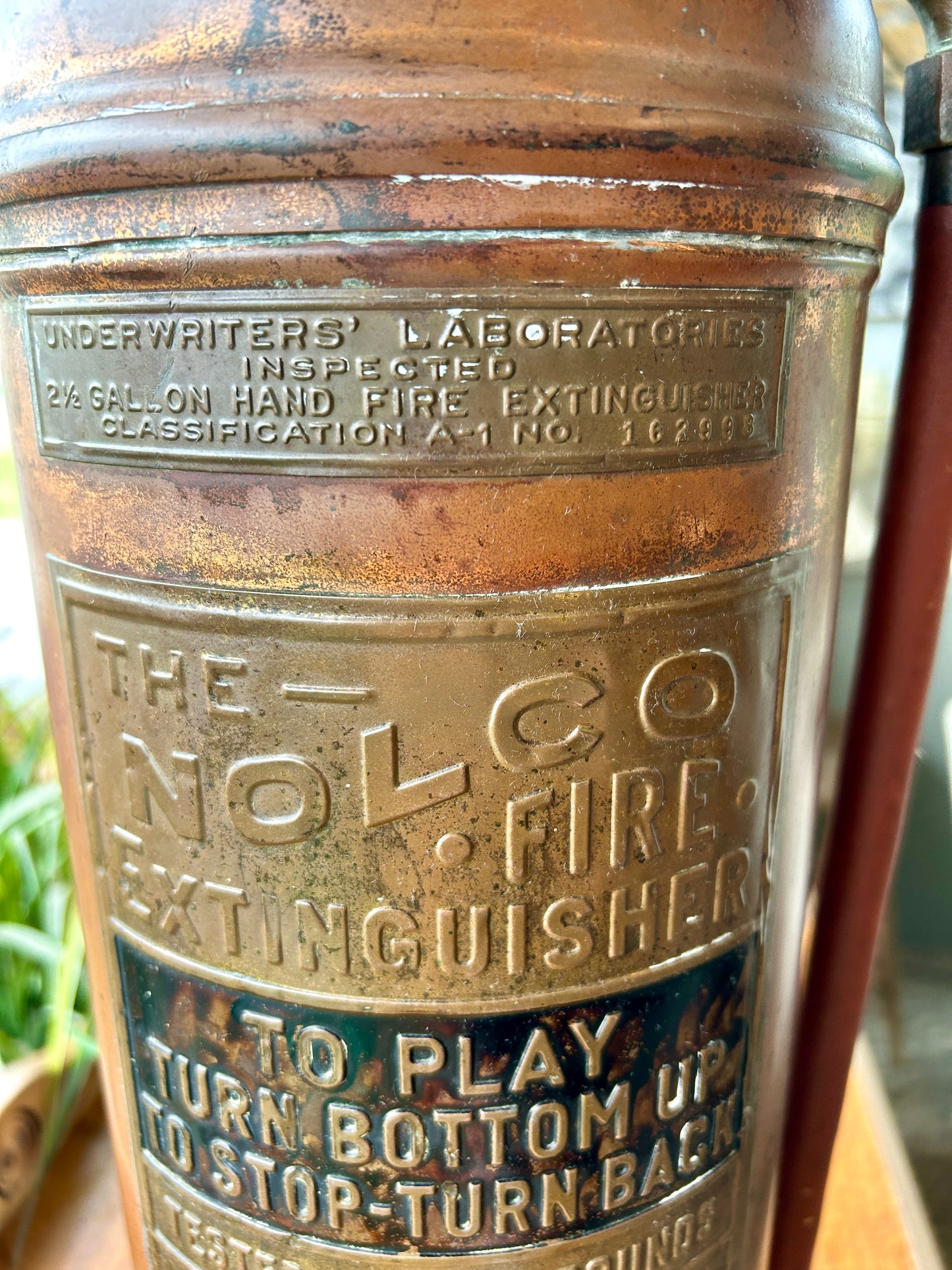 1940's Antique Fire Extinguisher, Copper & Brass The Nolco Fire Extinguisher