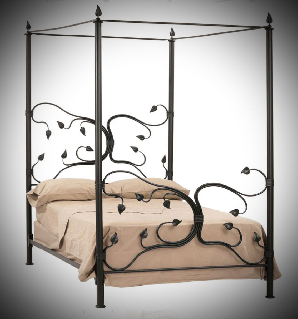 Eden Isle Iron Canopy Artisan Blacksmith Crafted Double Bed By Stone County Ironworks, USA