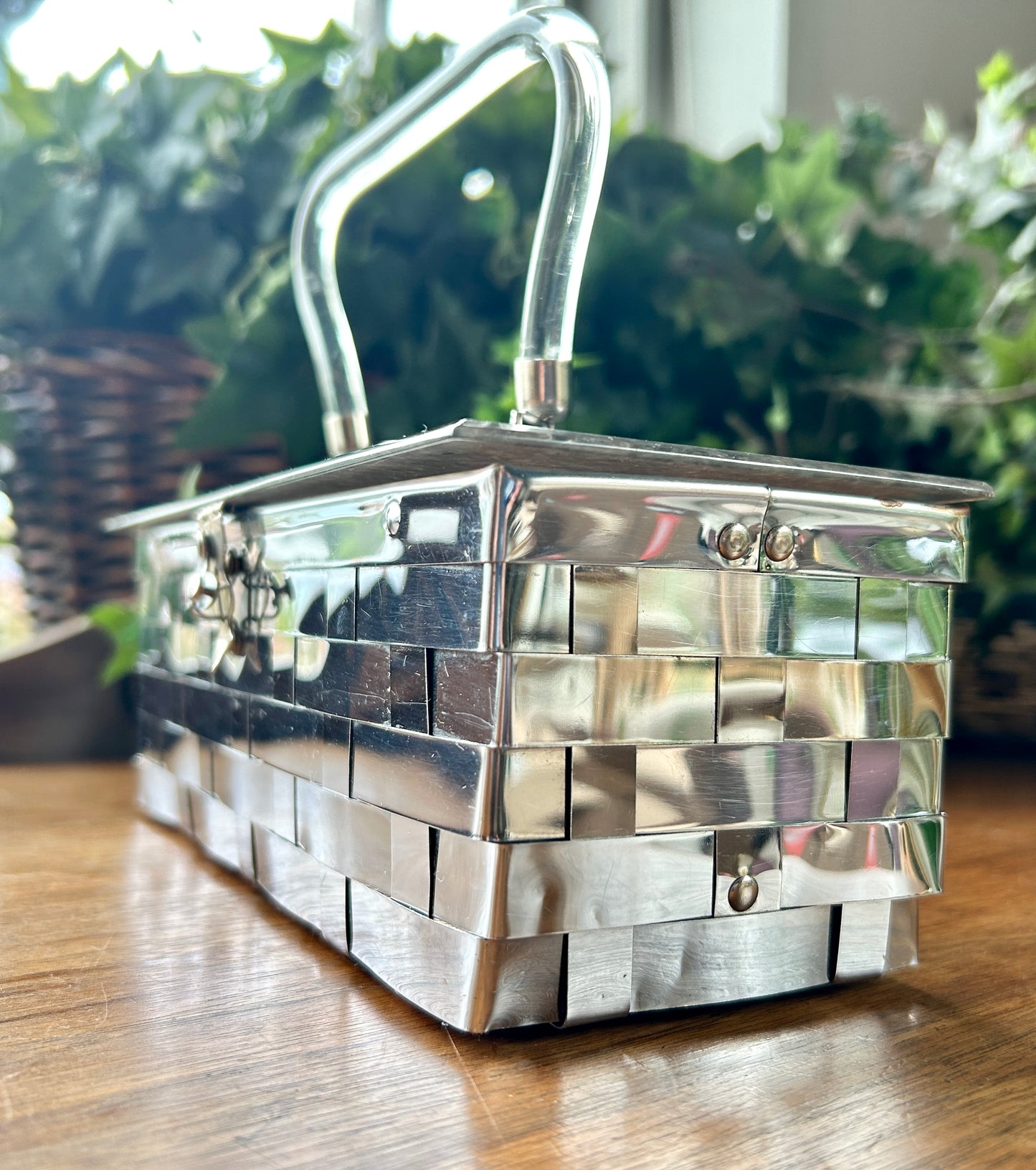 1950's Miami Stylecraft Silver Metal and Lucite Basket Weave Purse