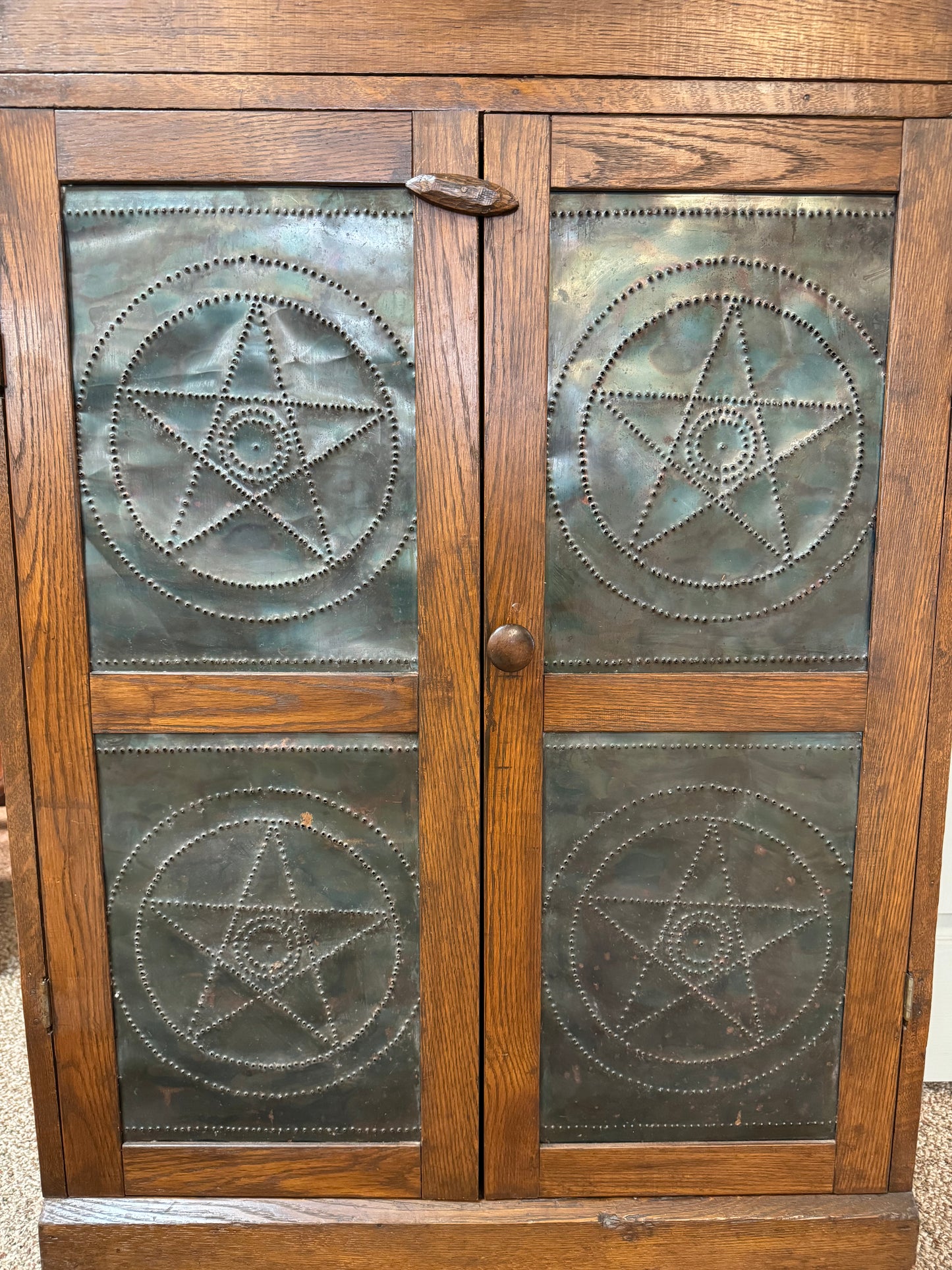 Antique Pie Safe With Push Tin Primitive Star Doors