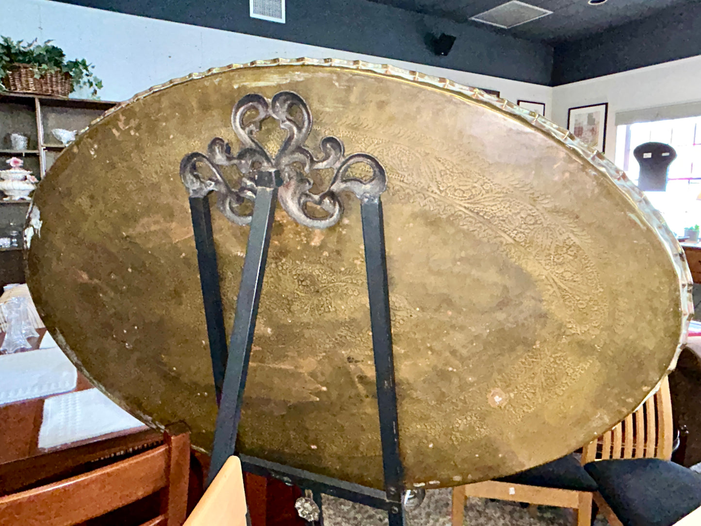 Large Brass Coffee Table Tray Top, Indian Moroccan Style, 55" Oval