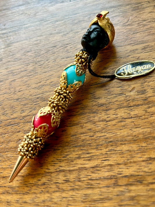 Vintage 1960s Florenza Writing Pen, Nardi BlackamoorWriting Pen, Bejeweled, Works