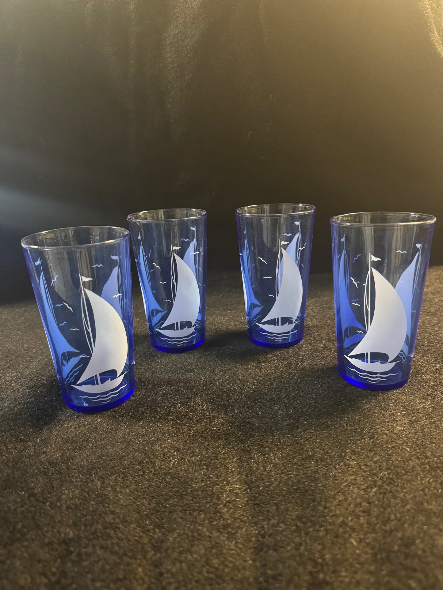 Blue Sailboat Pitcher & Four Glasses Set