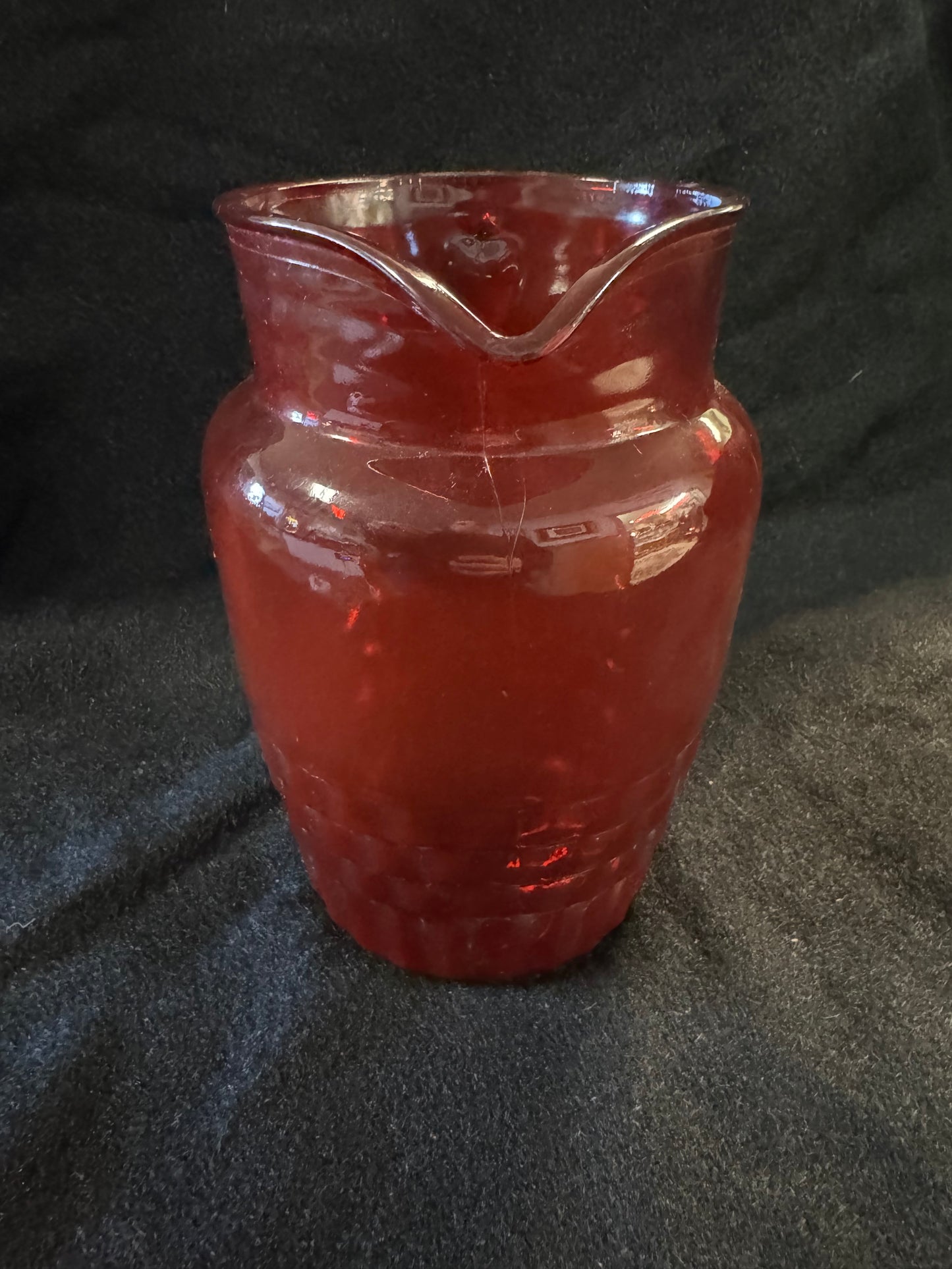 Vintage Red Glass Pitcher With Six Glasses & Two Bowls