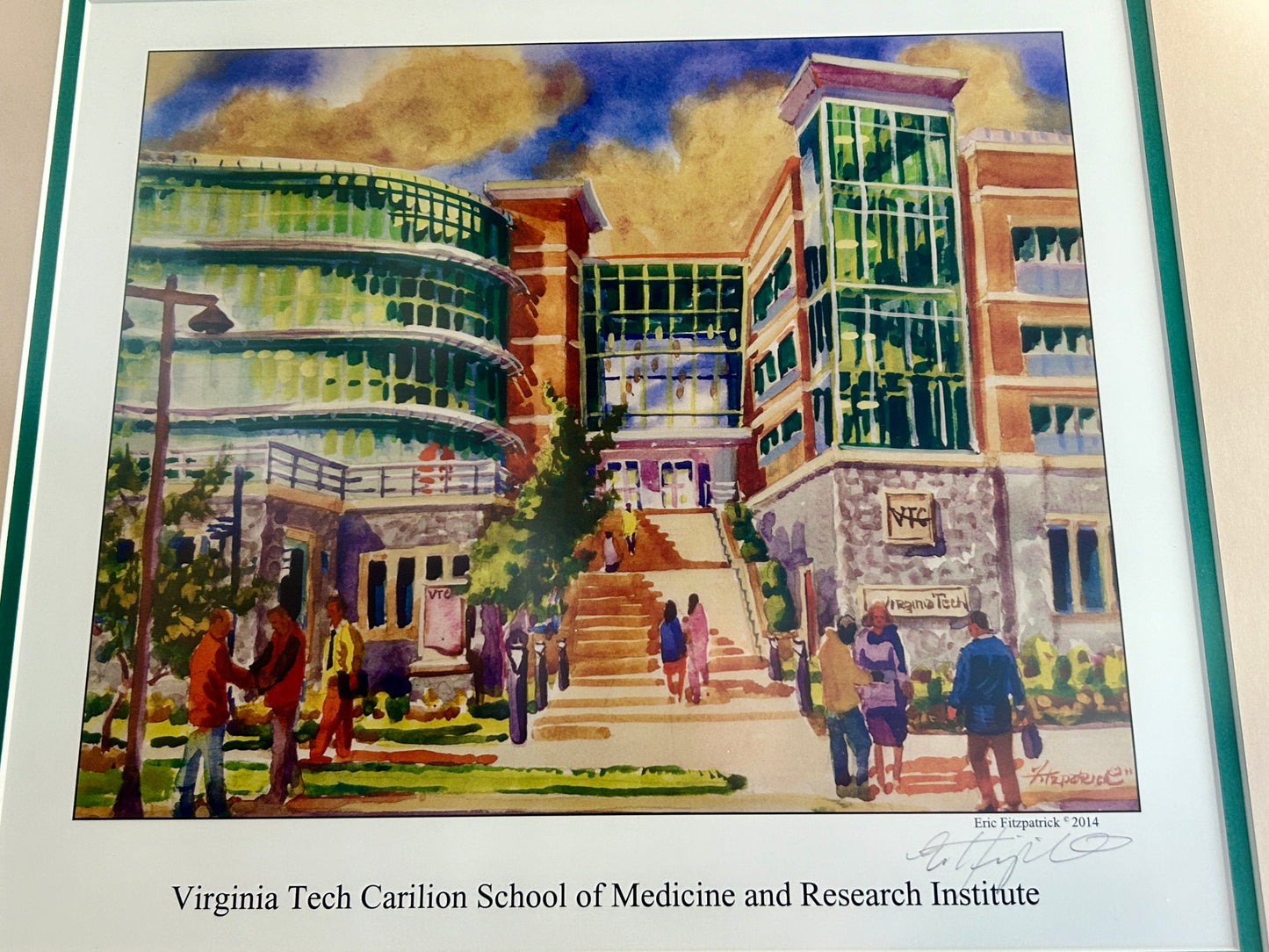 Signed Print, Virginia Tech Carilion School of Medicine and Research Institute, Eric Fitzpatrick, 20", Custom Matted and Framed